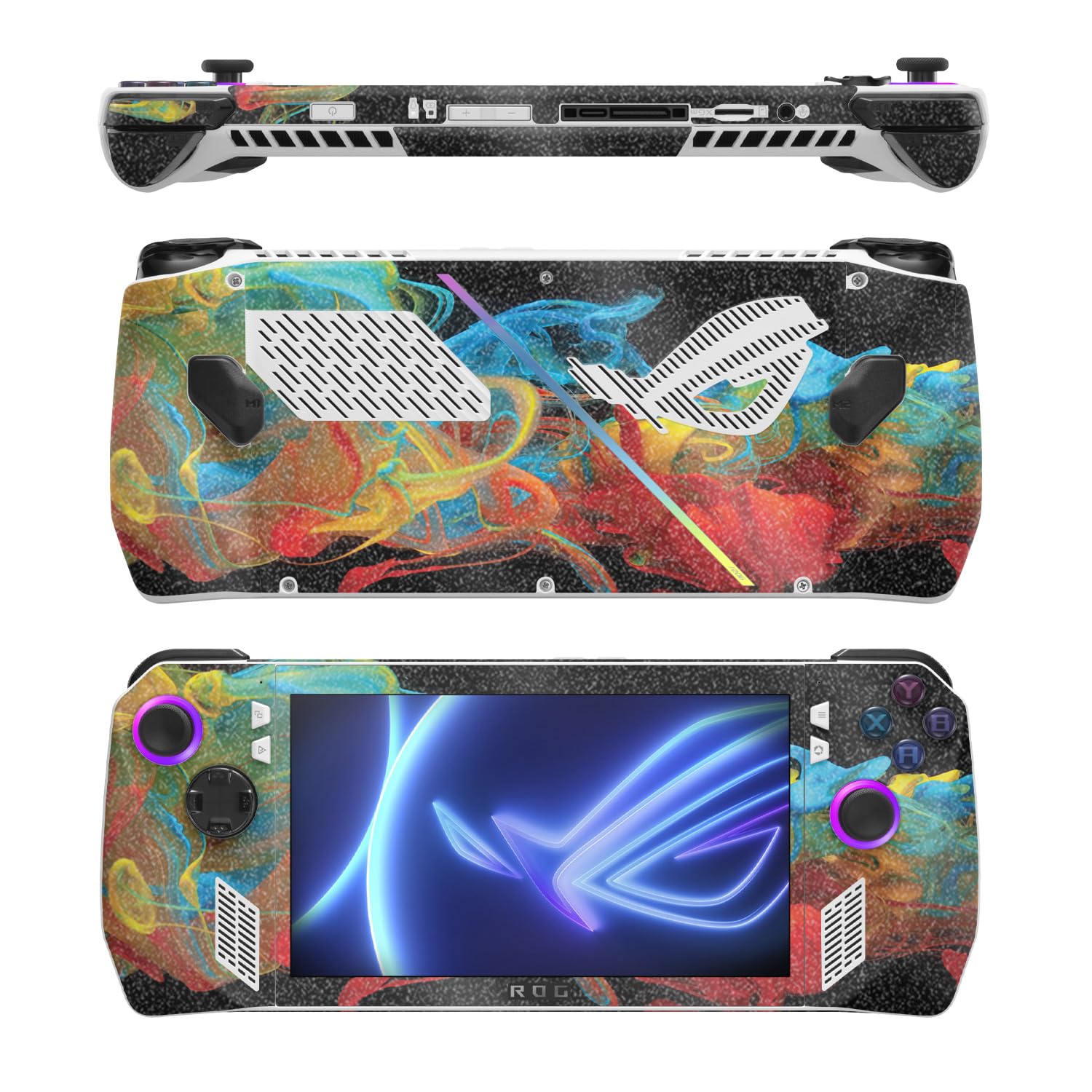 MightySkins Glossy Glitter Skin Compatible with Asus ROG Ally - Primary Smoke | Protective, Durable High-Gloss Glitter Finish | Easy to Apply