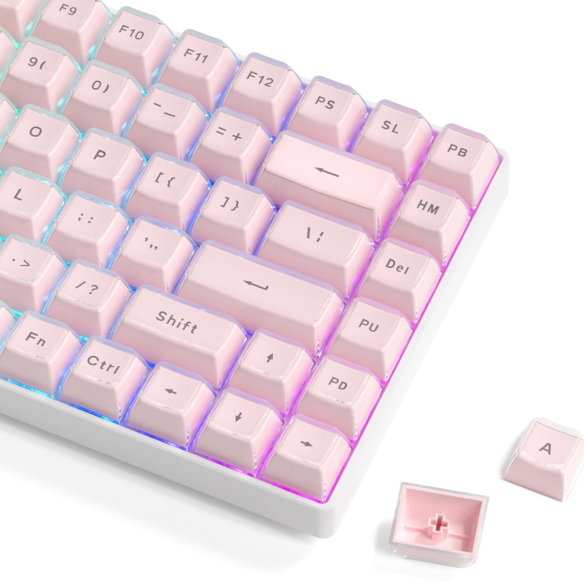Womier Pink Jelly Keycaps, Shine Through Keycaps for Mechanical Keyboard