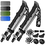 Premium Foldable Hiking Poles by USA Brand - Adjustable, Lightweight Trekking Poles Made of Aircraft Aluminum, Metal Flip Locks & Comfortable Real Cork and EVA Foam Grips