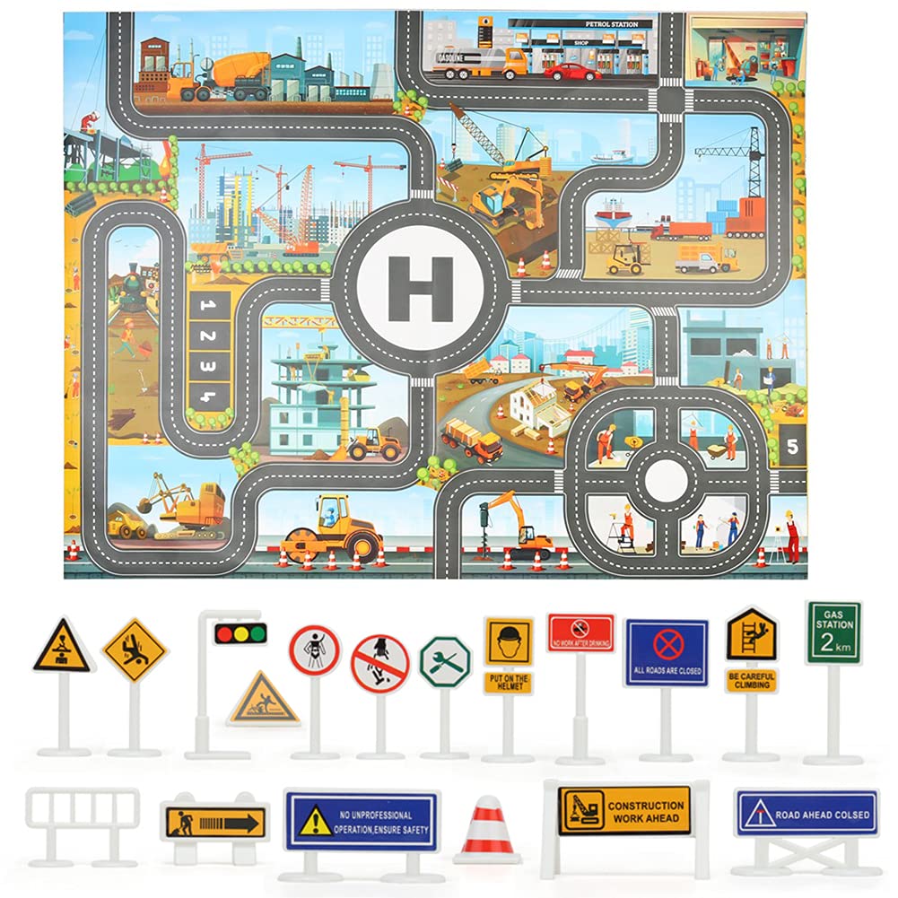 HAOSHICS Kids City Road Play Carpet, Children Waterproof Racing Adventure Playmat, Crawling Mat for Baby Educational Toddler, Kid's Playroom Blanket,Parent-Child Interactive Game Map,Cartoon Scene