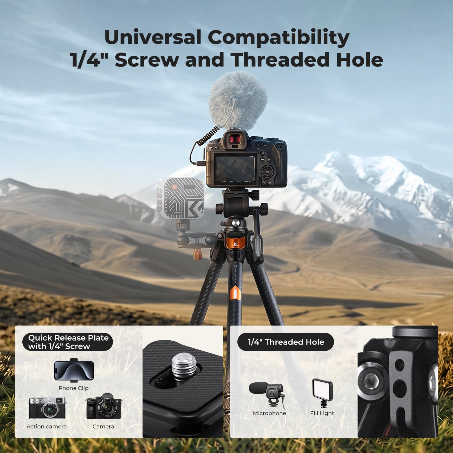 K&F Concept Tripod Camera Trípode de Fibra de Carbono
