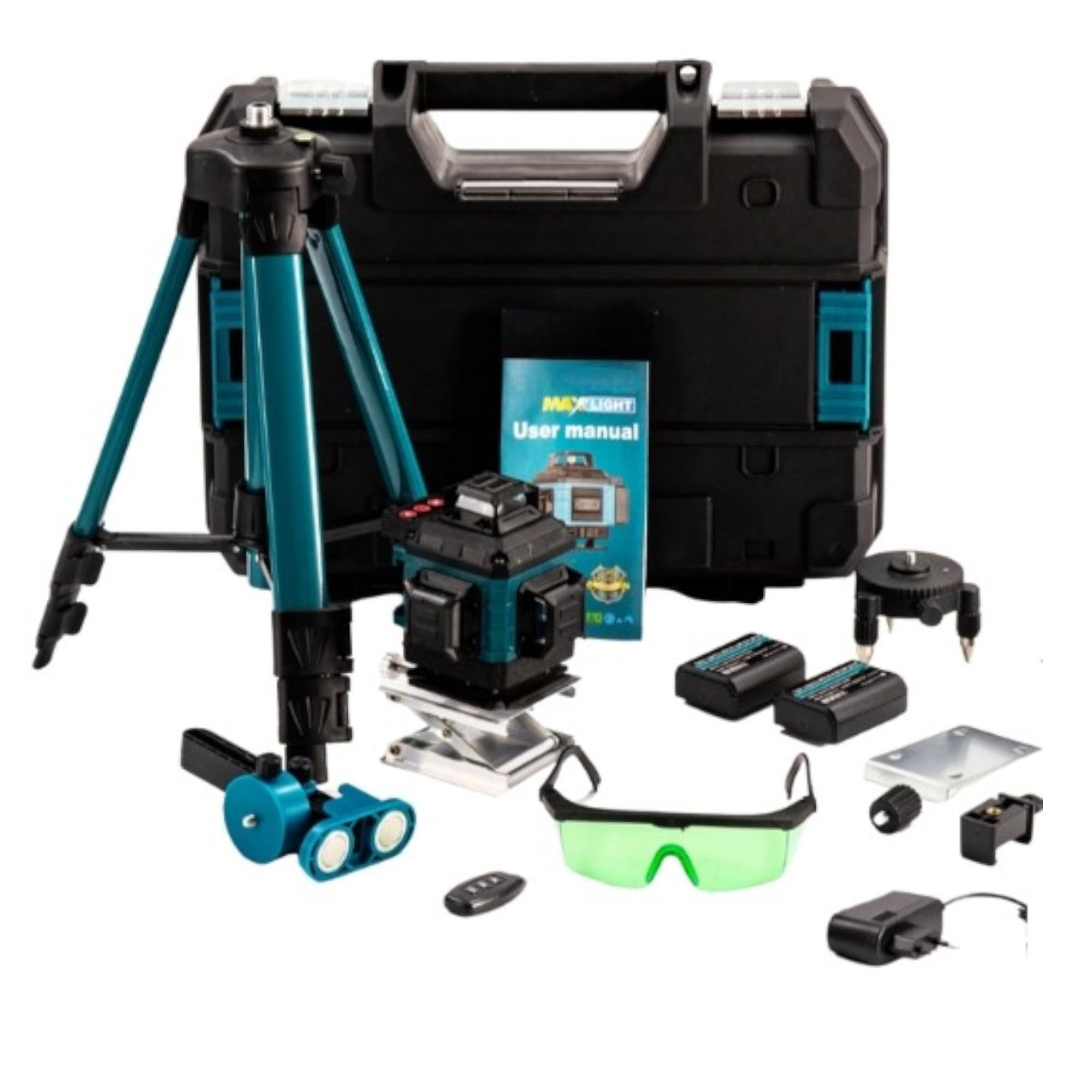 Livella Laser Tracciatore Autolivellante 4D 16 Linee 360° Raggio Verde 2 Batterie Controllo Touch per Edilizia, Cartongesso, Piastrellista con Supporto Treppiede, Telecomando e Valigetta