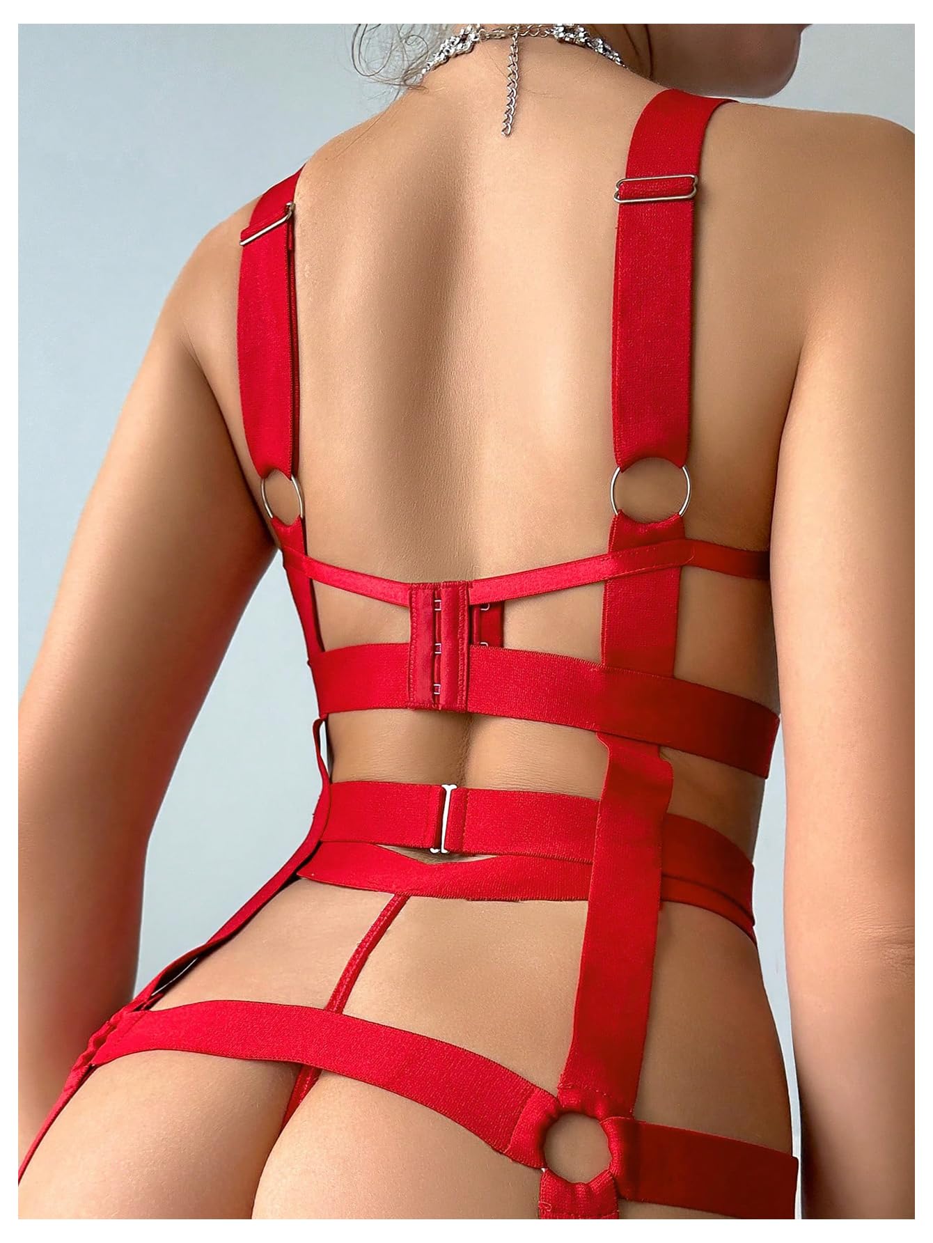 SOLY HUX Lingerie Set for Women 4 Piece Cutout Underwire Lingerie Set Bra and Panty with Leg Ring: Small Pure Red