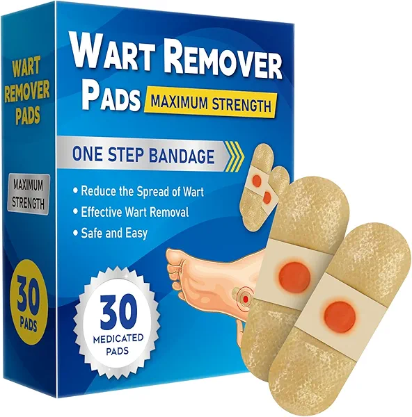 WABRINY Wart Remover Pads, Maximum Strength One Step Bandages for Hands Neck Feet Fingers, 30 Treatments-RK