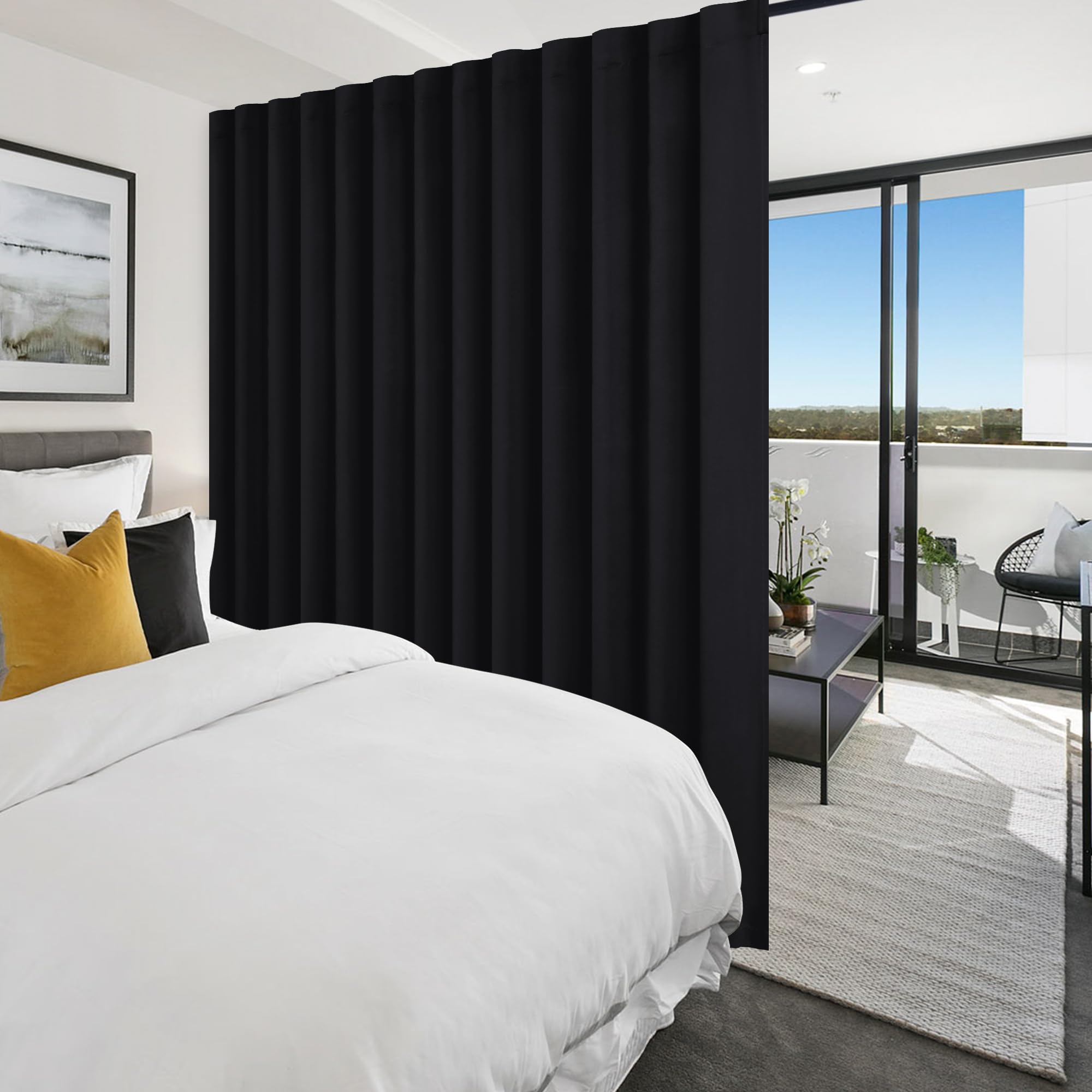 Hiasan Patio Sliding Door Room Divider Curtain Privacy Blackout Thermal Insulated Curtains with Back Tab & Rod Pocket for Bedroom Partition, Living