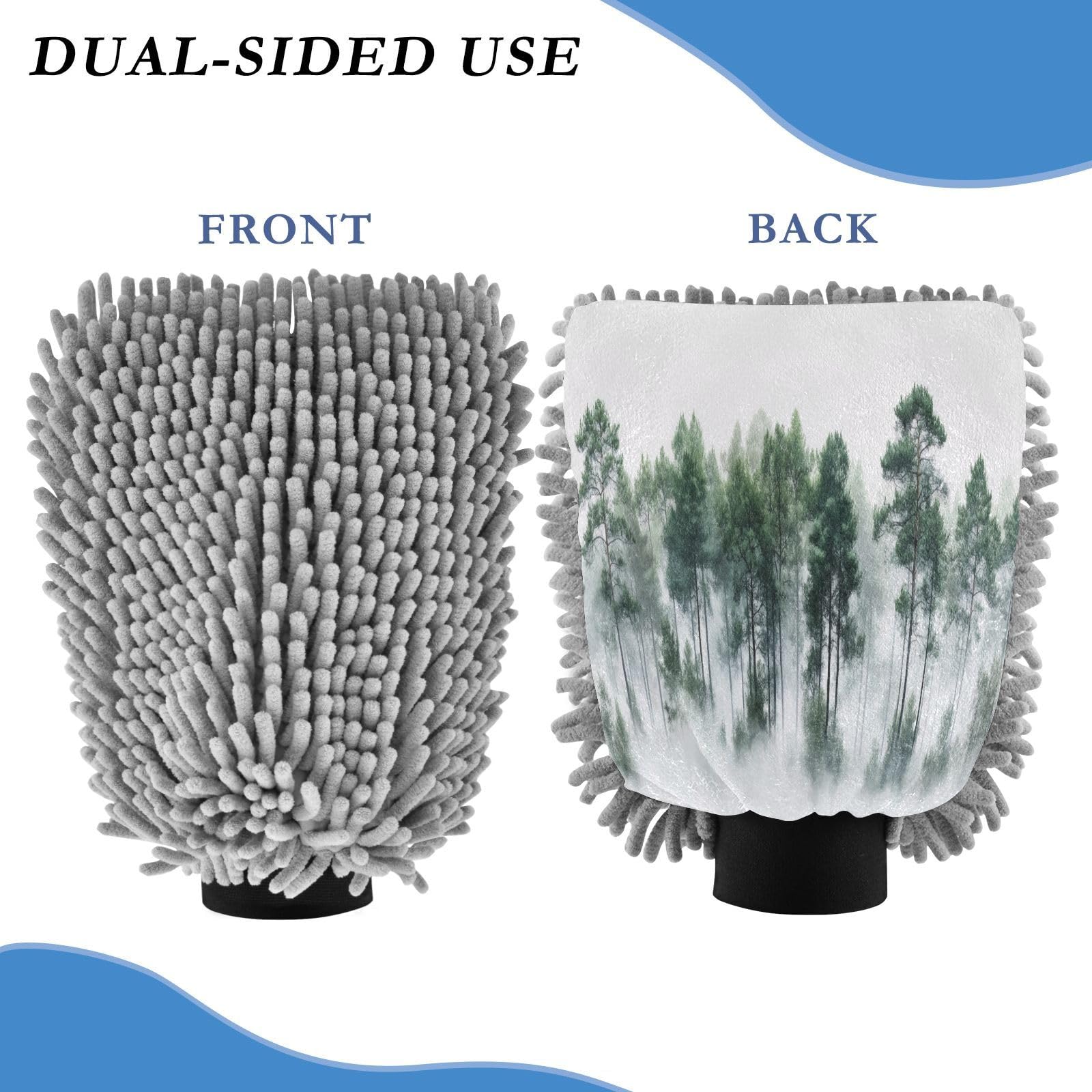 Flradish 2 Pack Pine Trees Car Wash Mitt Chenille Microfiber Lint-Free Scratch Free Ultra-Soft Absorbent Car Wash Mitt 11.8x8.07 Inch