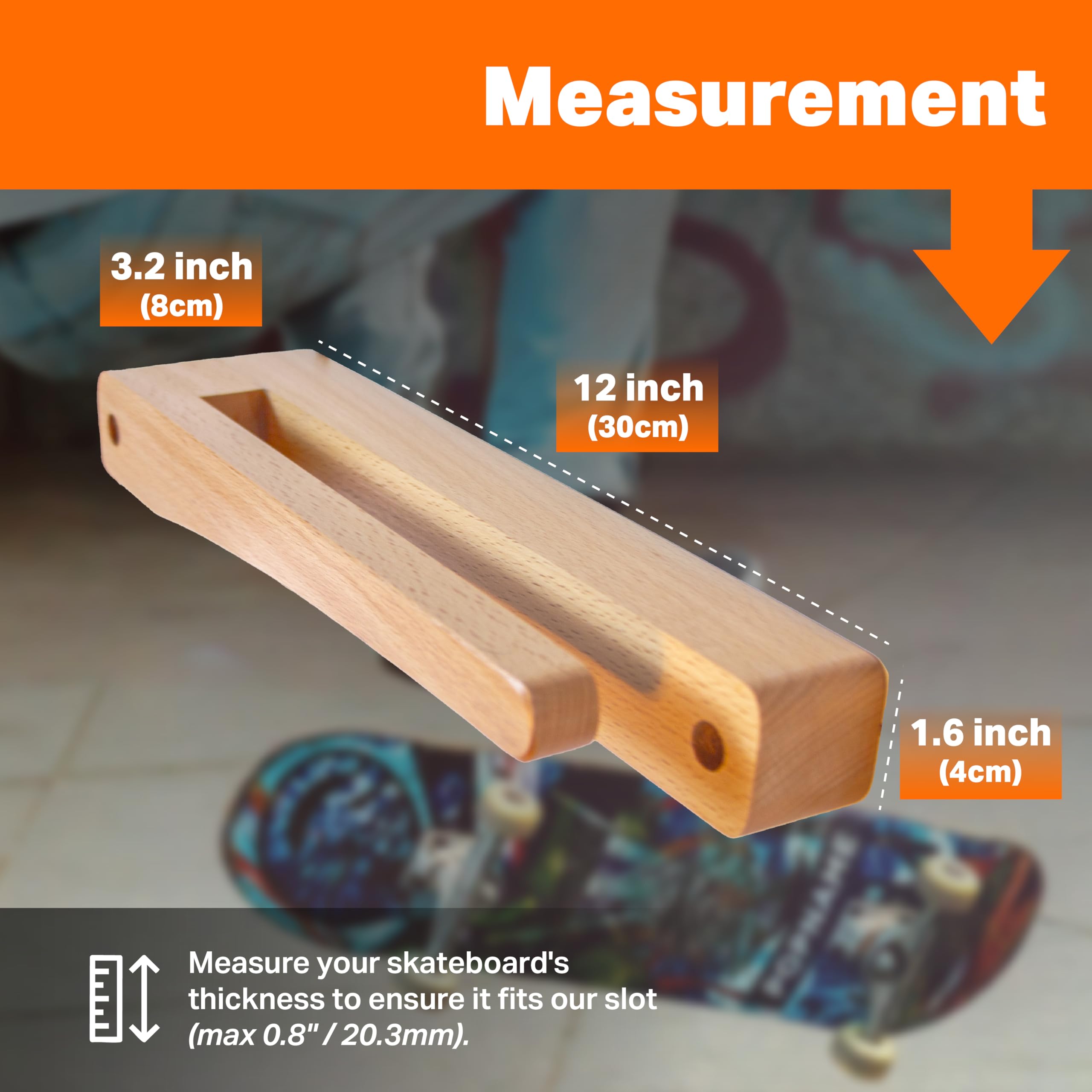 Tapeera Zestaw 1 drewnianych uchwytów ściennych na deskorolkę, pionowy uchwyt na deskę do skateboardingu, dekoracja ścienna premium i przechowywanie