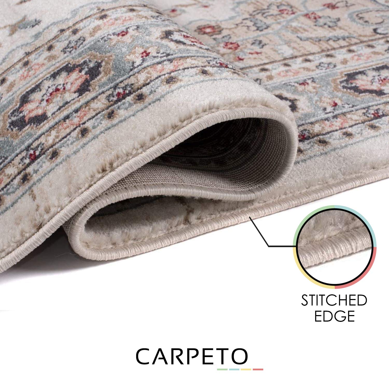 Mazovia Traditioneller Orientalischer Teppich - Weicher Teppich für Wohnzimmer Schlafzimmer Esszimmer - ÖKO-TEX Zertifiziert - AYLA - 140 x 200 cm - Creme