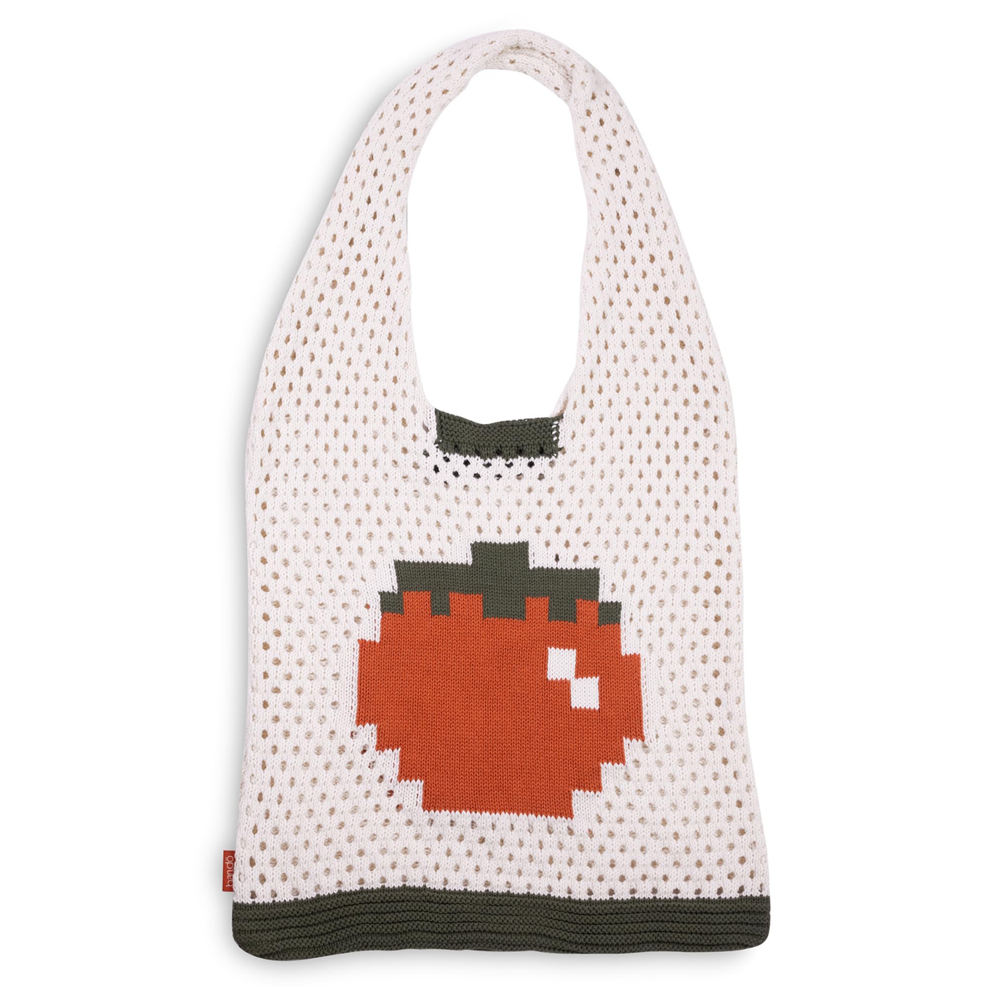 ban.do Crochet Produce Market Bag, Cotton Yarn Crocheted Tote, Pixelated Tomato