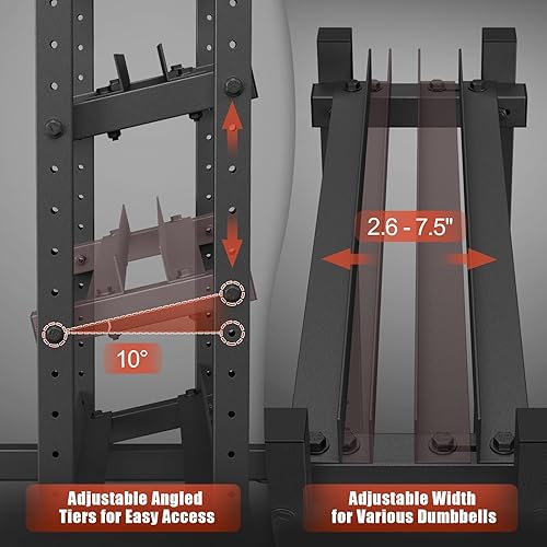 Miniatura 4 de Estante para mancuernas de 3 niveles, capacidad de 1100 libras, soporte de peso ajustable para gimnasio en casa, soporte de peso resistente para