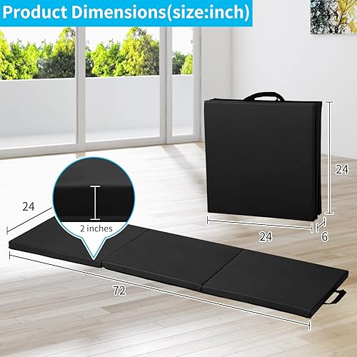 Miniatura 7 de BLKMTY Colchonetas de gimnasia de 2 x 6 x 2 pulgadas, tapete plegable para ejercicio, esterilla de yoga, aeróbicos, fitness, colchoneta plegable de