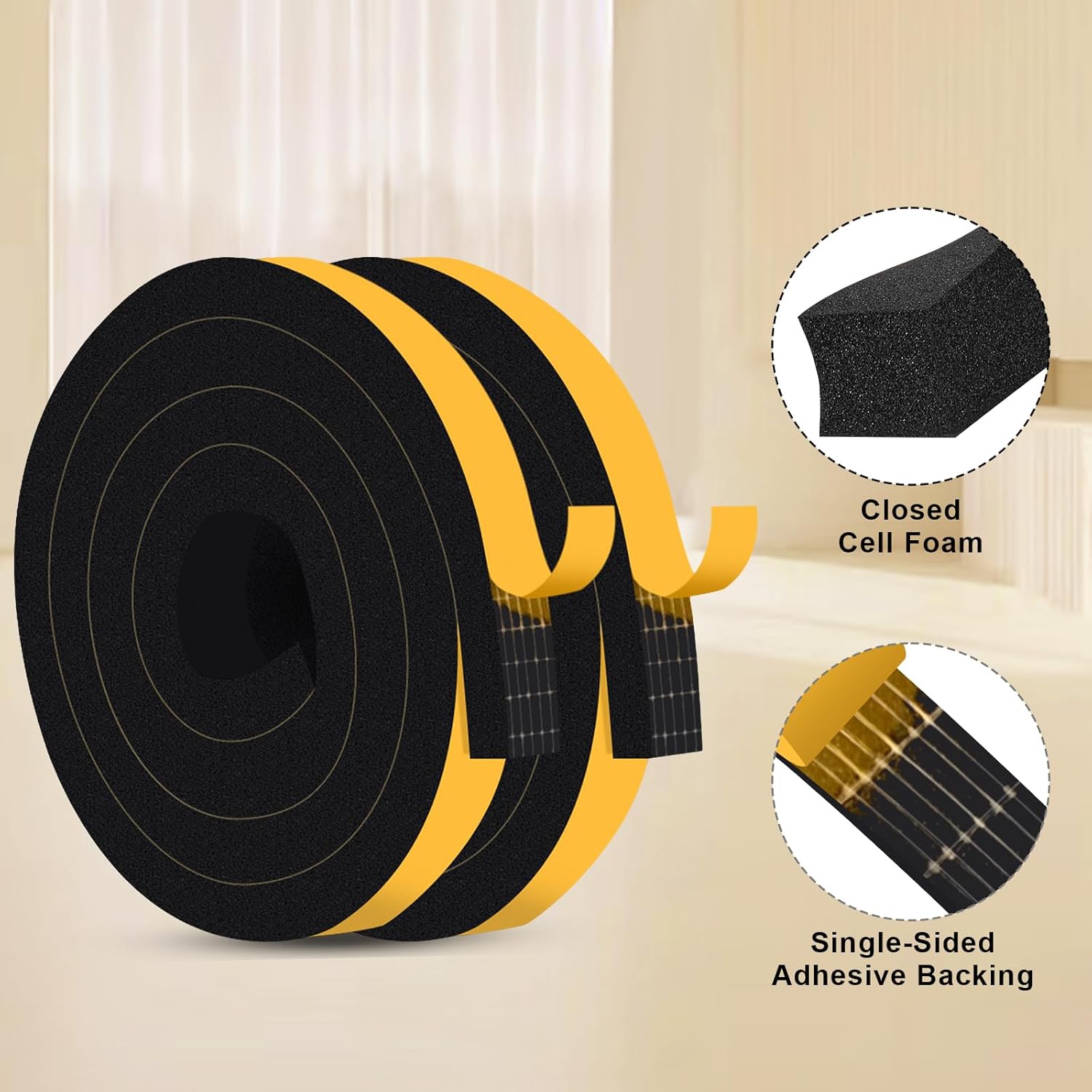 Closed Cell Window Insulation Weather Stripping, Insulation Tape for Door, Soundproof Door Weather Stripping, Adhesive Foam Gasket Tape, Anti-Bug, Weatherproof (1 in x 1 in x 13Ft)