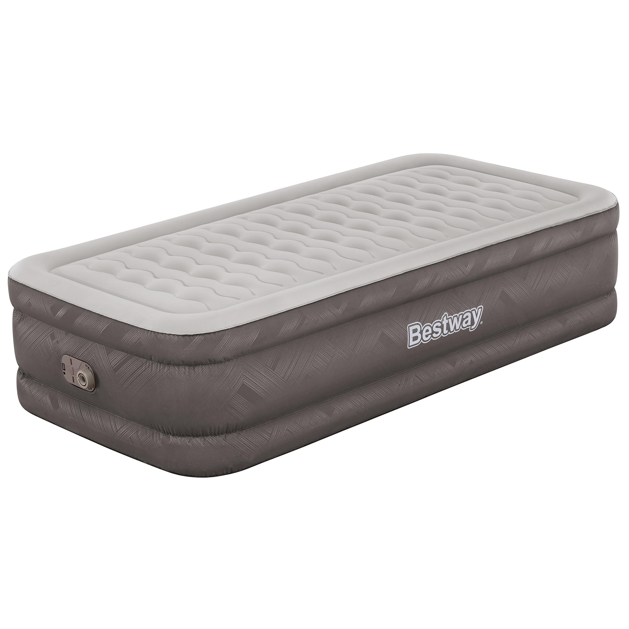 Bestway: Tough Guard 2O" Air Mattress - Twin - Built-in A/C Pump, Inflatable Indoor Airbed, Wave Beam Construction, Storage Carry Bag, Luxe Surface