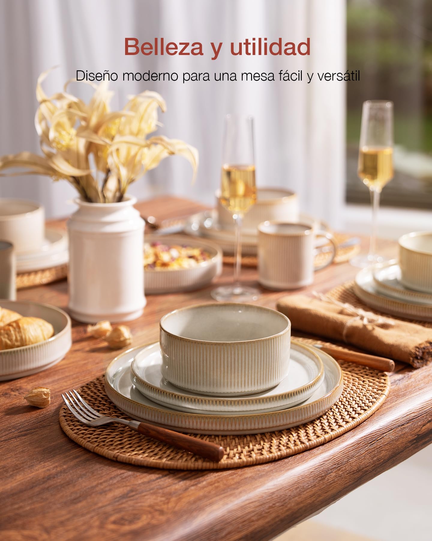 Richmount Star vajilla 18 piezas para 6, platos, blanco cappuccino | La vajilla incluye platos llanos y cuencos, es resistente a rayones y apta para microondas y lavavajillas
