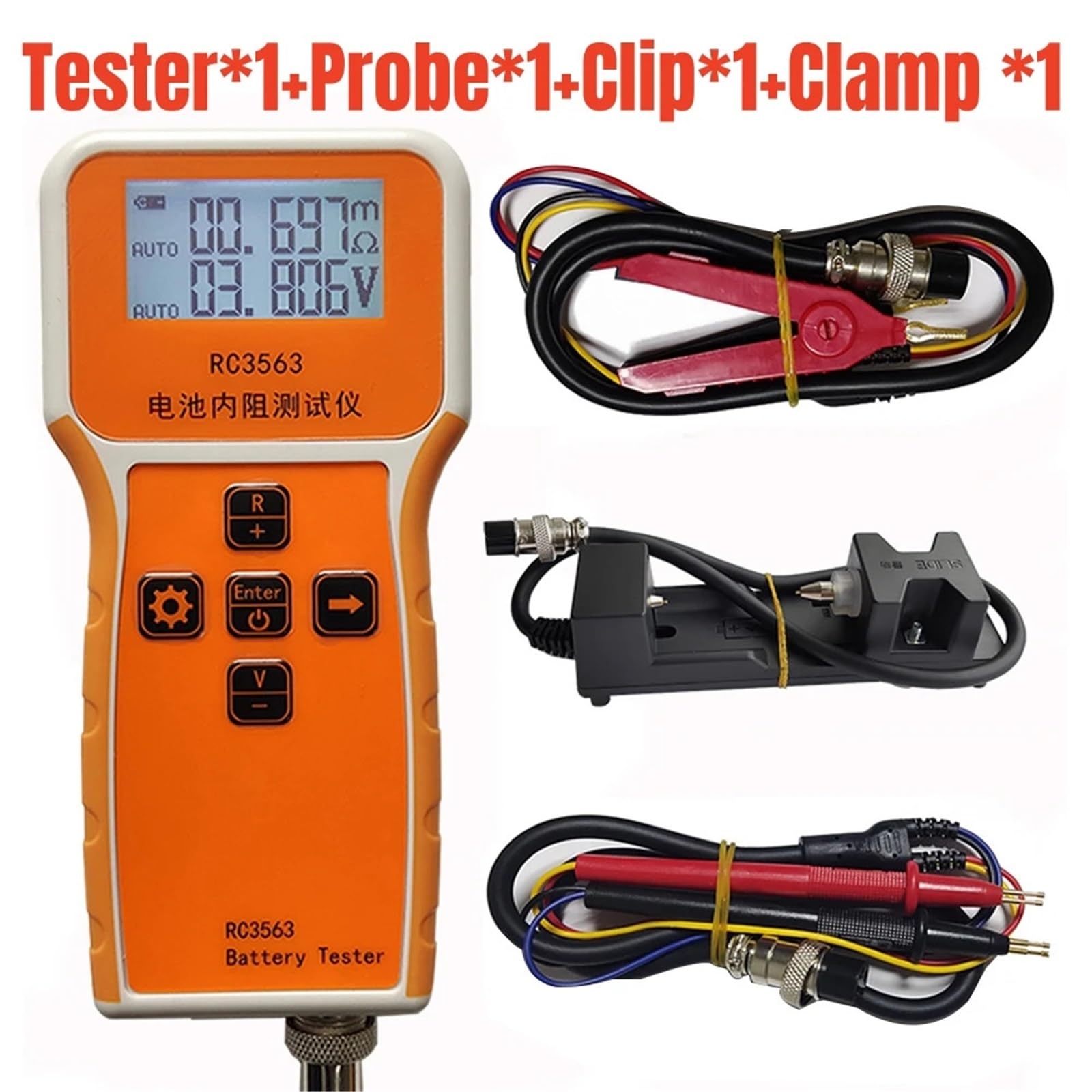 Comprobador de Resistencia Interna de Voltaje de batería RC3563 18650, comprobador de batería de fosfato de Hierro y Litio de tritio de Alta precisión, 4 Cables Verdaderos(TypeD)