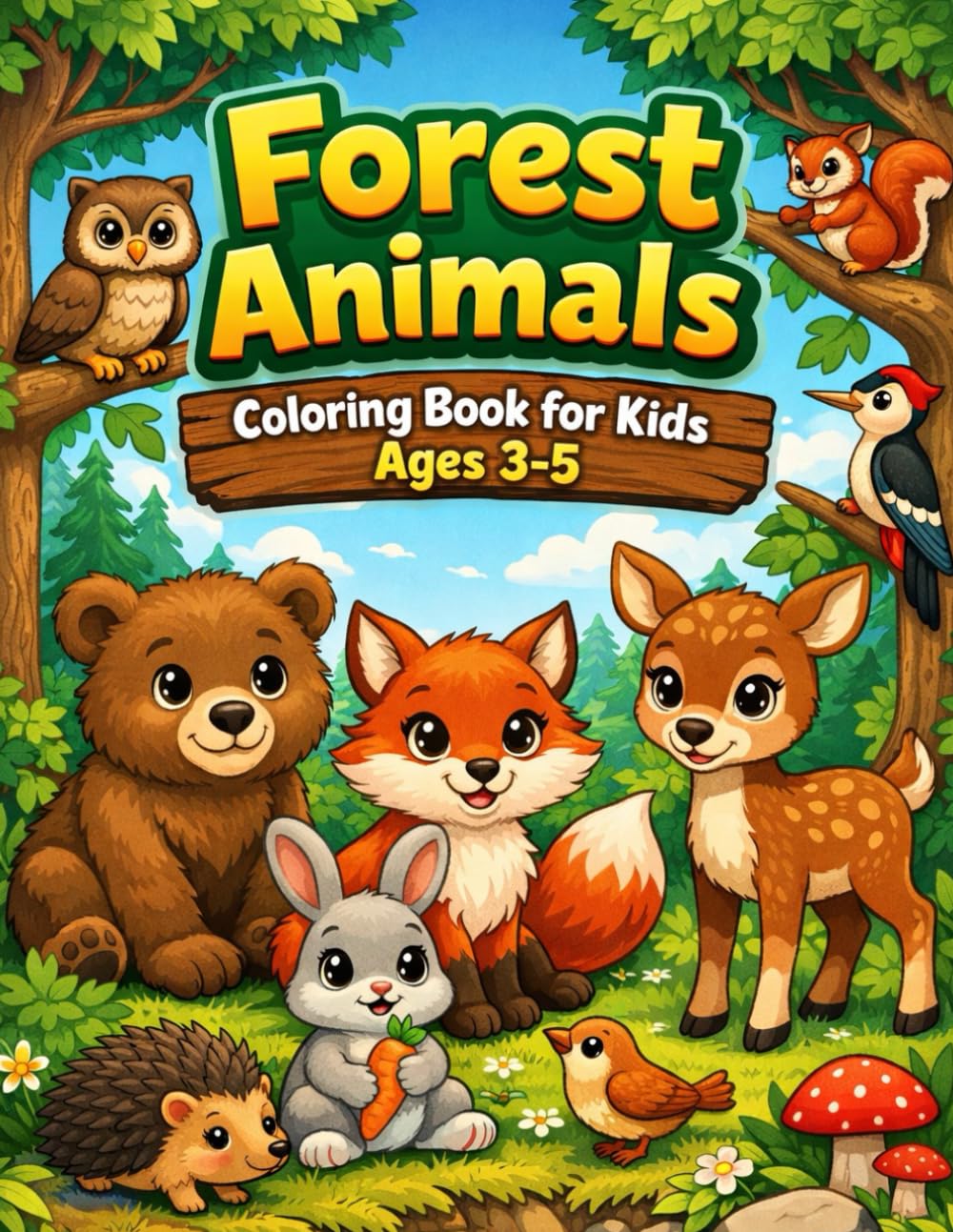 Forest Animals Coloring Book For Kids Ages 3-5: Big, Simple and Fun Coloring Pages