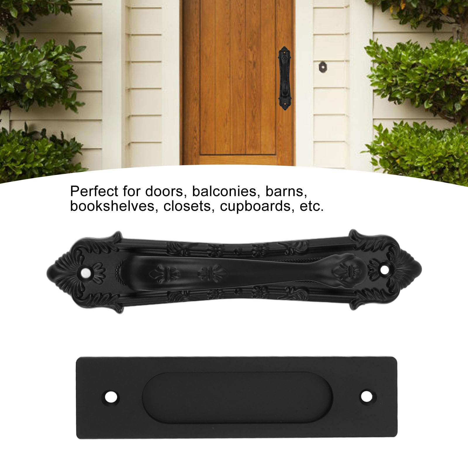 Segutage Sliding Door Handle, Aluminum Alloy Barn Door Handles Black Gate Hardware Kits for Gate Cabinet Balconies - Image 2
