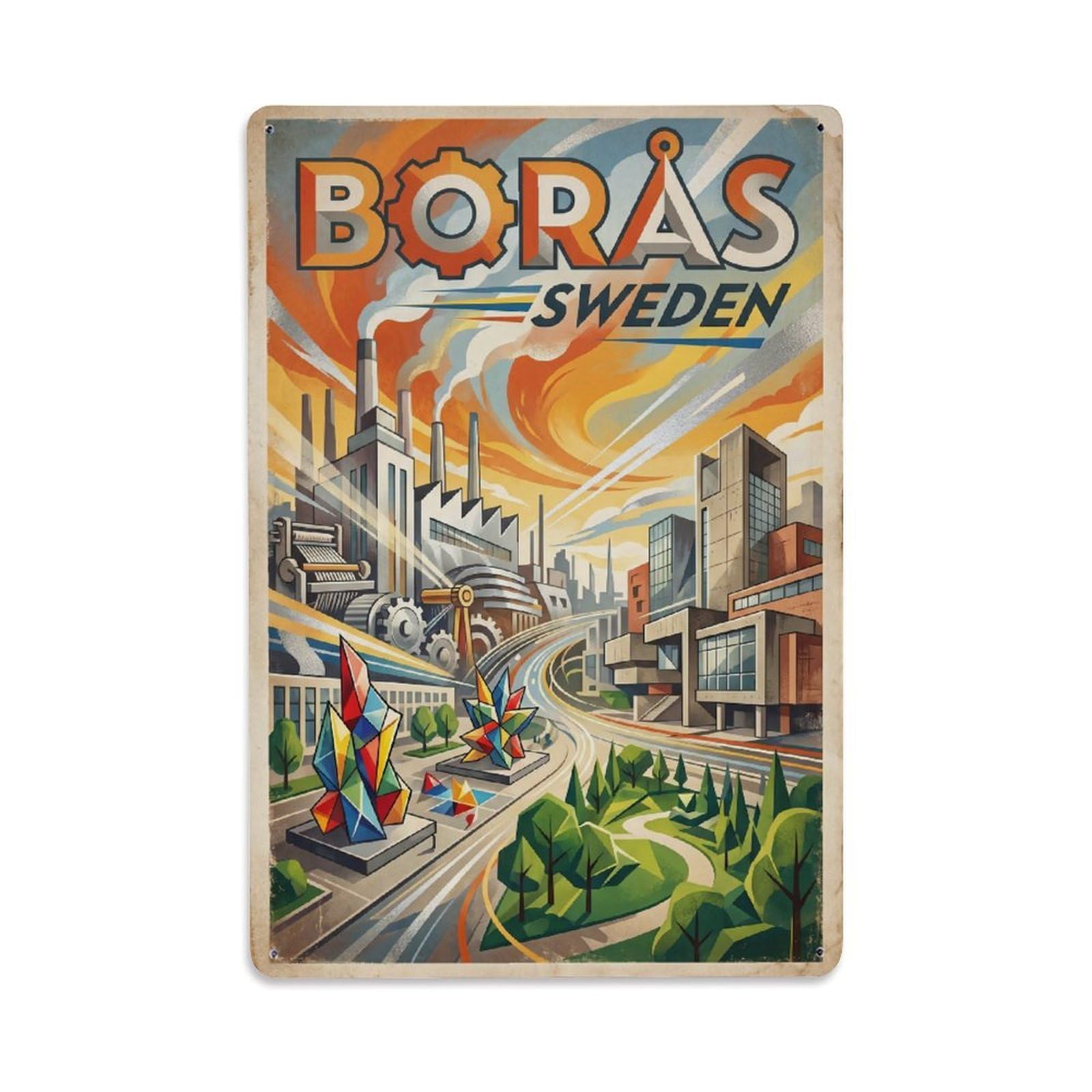 Metal Tin Sign Retro Sweden Boras Travel