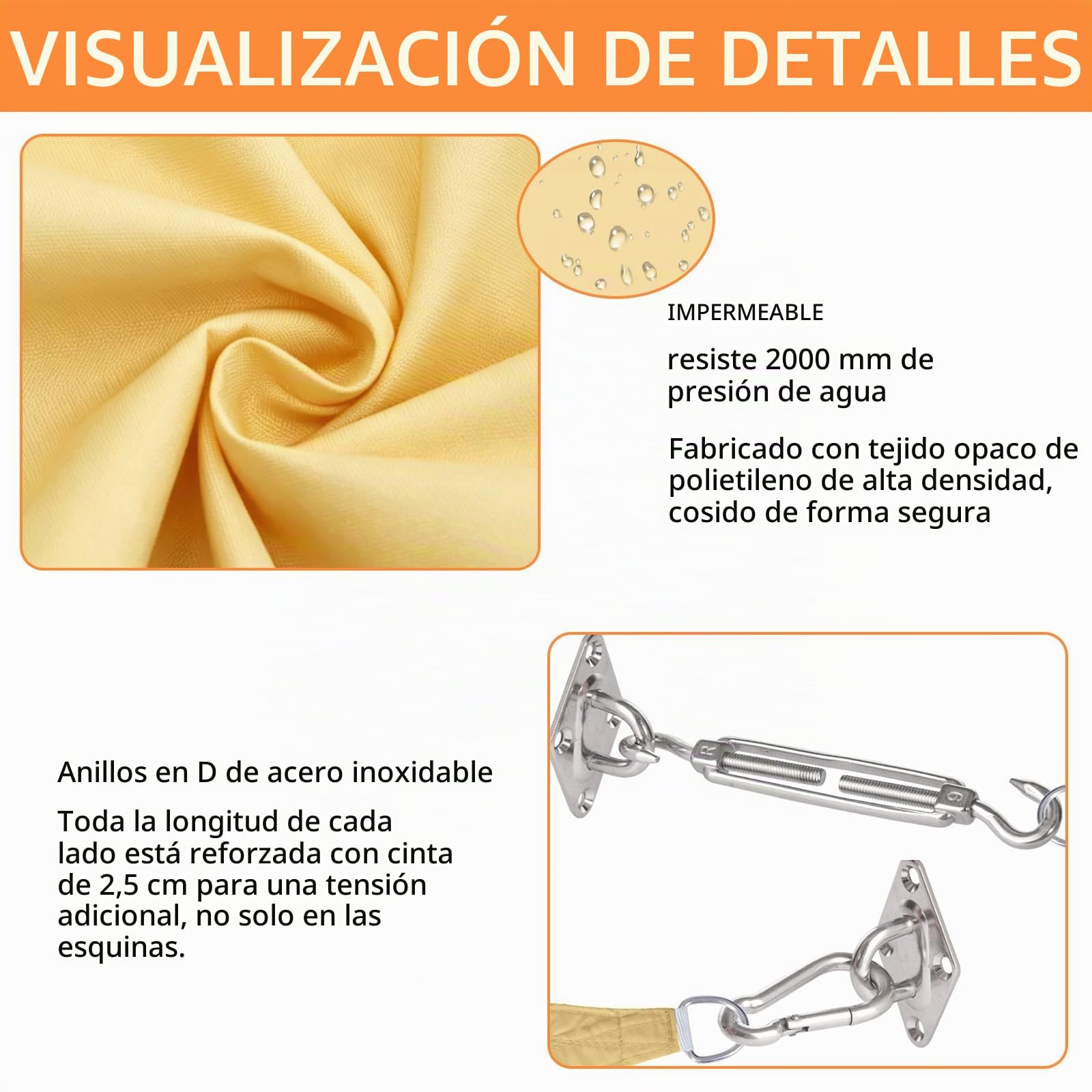 Impermeable Toldo Vela de Sombra,Toldo Vela de Sombra Rectangular 2x3m,Exterior Terraza,para Exteriores,Pergola,Jardín,Terrazas,Piscina