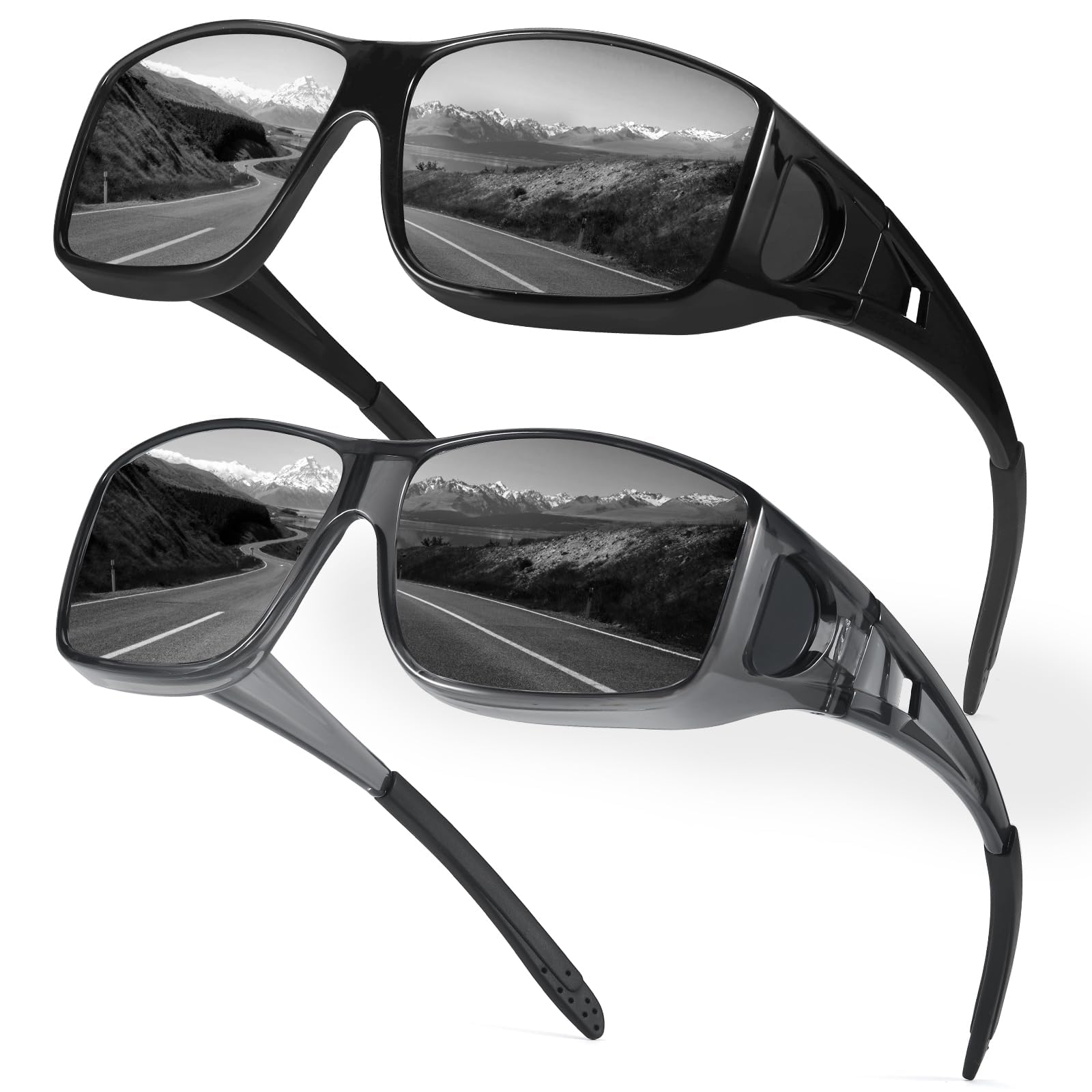 Myiaur 2er Pack Polarisierte Überzieh Sonnenbrille für Herren Damen Rechteckige Fassung UV400 Schutz für Autofahren, Angeln & Outdoor-Aktivitäten