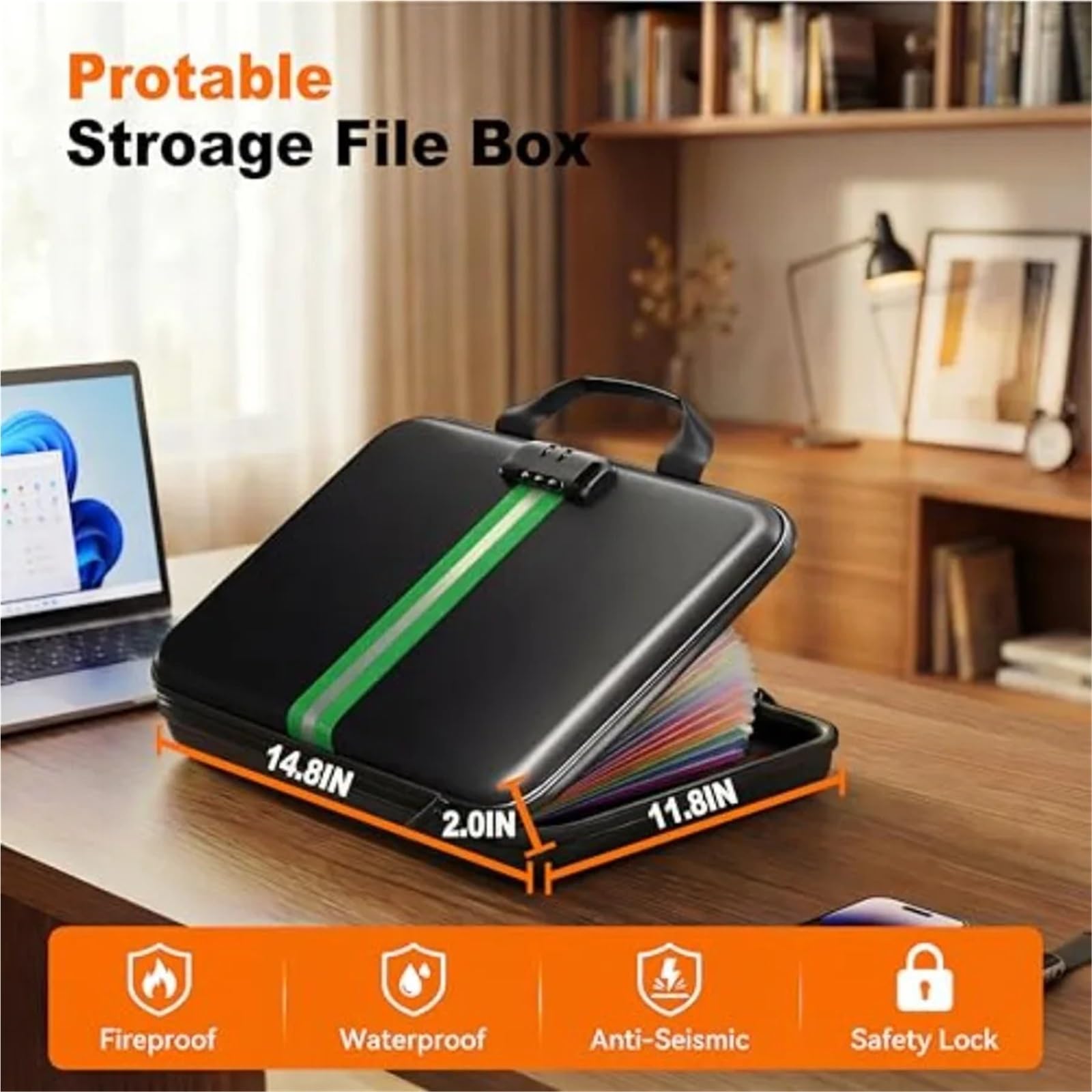 Organizador De Archivos Acordeón Ignífugo Con LockHard-Shell Para Escritorio