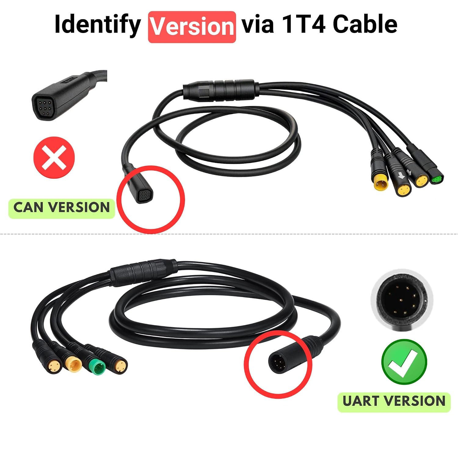 1T4 Harness Cable for BAFANG Mid Drive Motor BBS02 BBSHD & Hub Motor G062 G063, 8Pin to 4 Connectors Waterproof Wire, Replacement Repair Cable for E-Bike Conversion Kit (39.6in) (2Pin Brake Version)