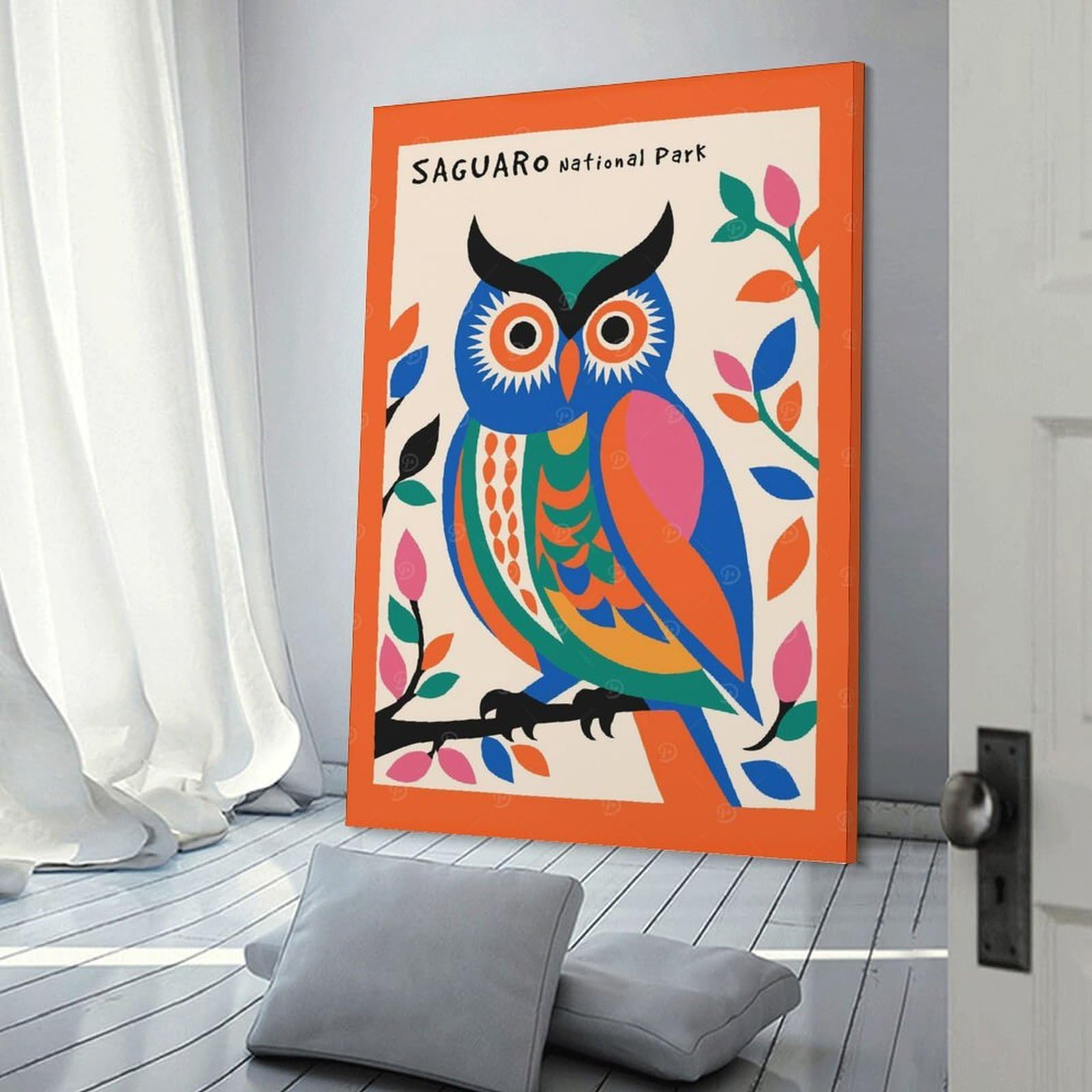 Junmoney Saguaro National Park Owl Wall Art Print 24x36inch(60x90cm), for Home, Office, Studio Or Guest Room, A Flexible Wall Accent for Shared Spaces
