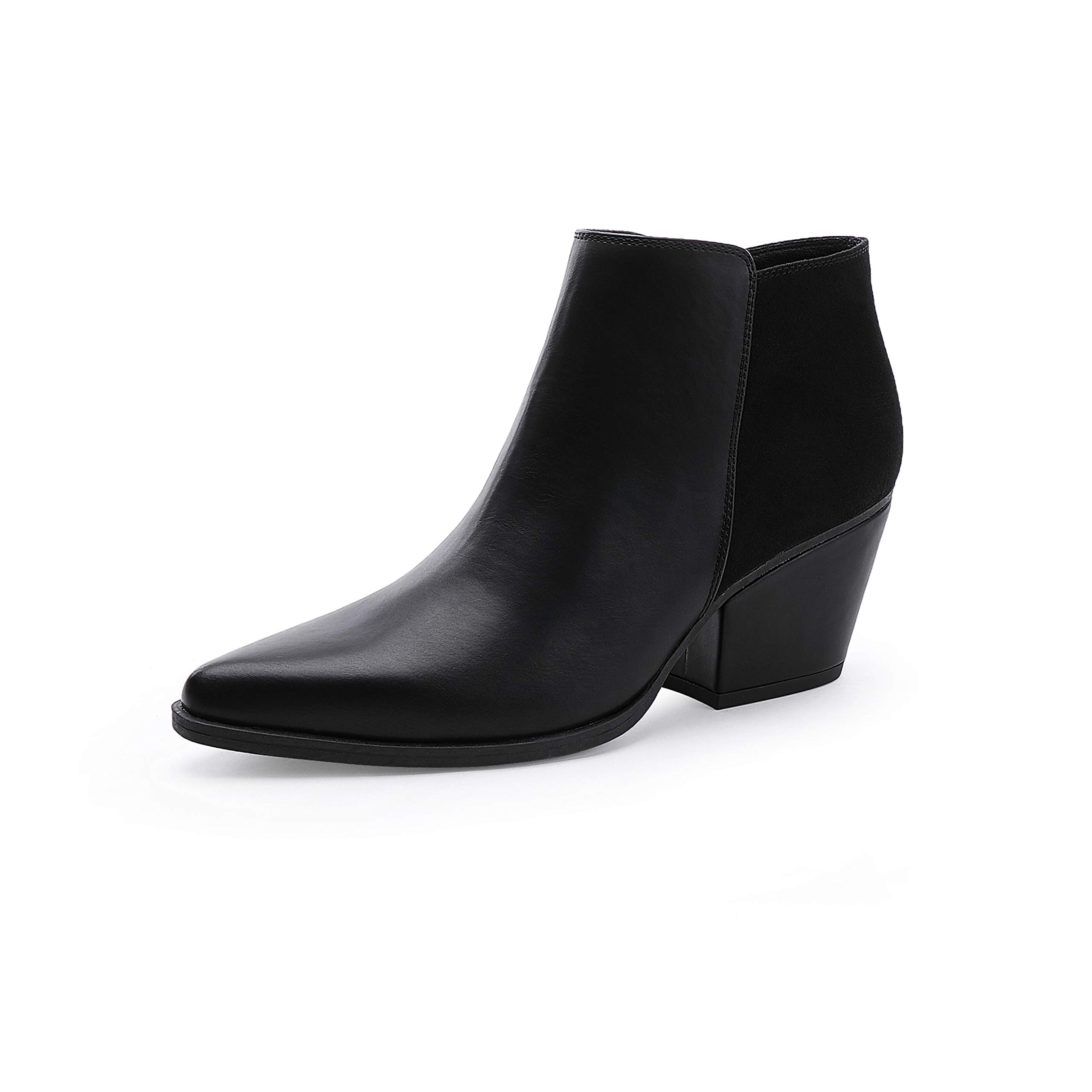 CentroPointWomen's Fashion Block Heel Ankle Boots Pointed Toe Side Zip Leather Booties