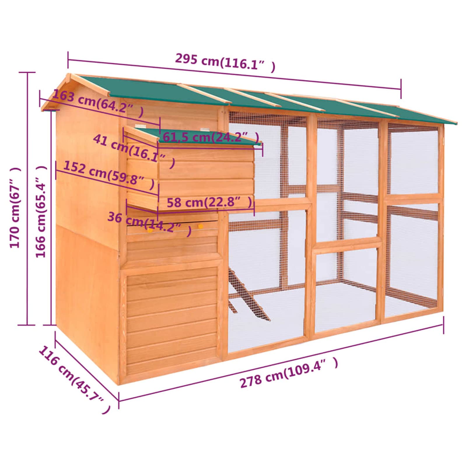 Pollaio in Legno 295x163x170 cm,Pollai e Gabbie,Pollaio,Pollaio per Galline da Esterno(SPU:170411)