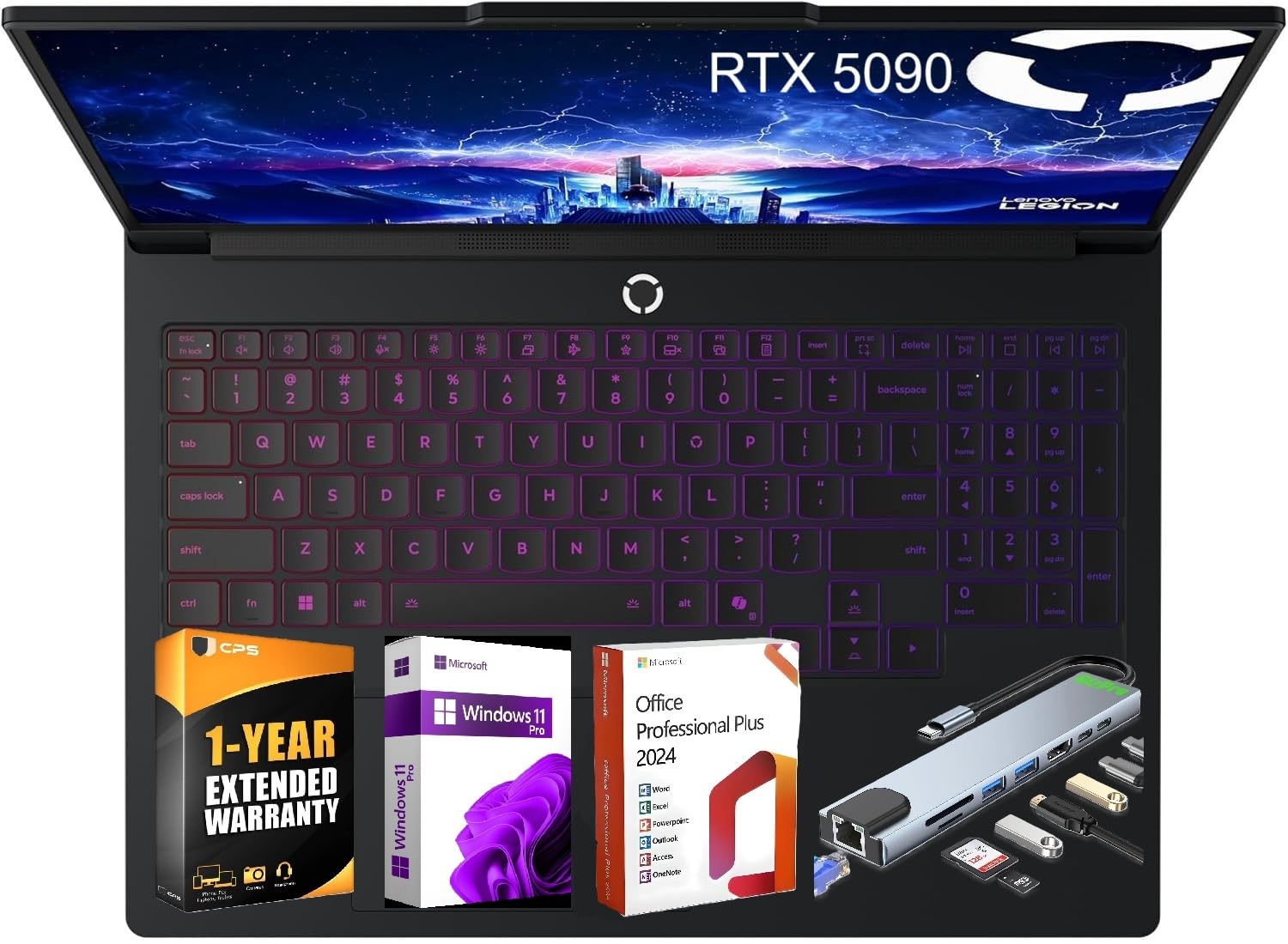 Lenovo Legion Pro 7i 16" OLED WQXGA 240Hz Gaming Laptop Intel Core Ultra 9 275HX, 64GB RAM 2TB SSD NVIDIA GeForce RTX 5090 Eclipse Black, Win 11 Pro, 1-Year Ext Warranty, Microsoft Office, GIZPRO HUB