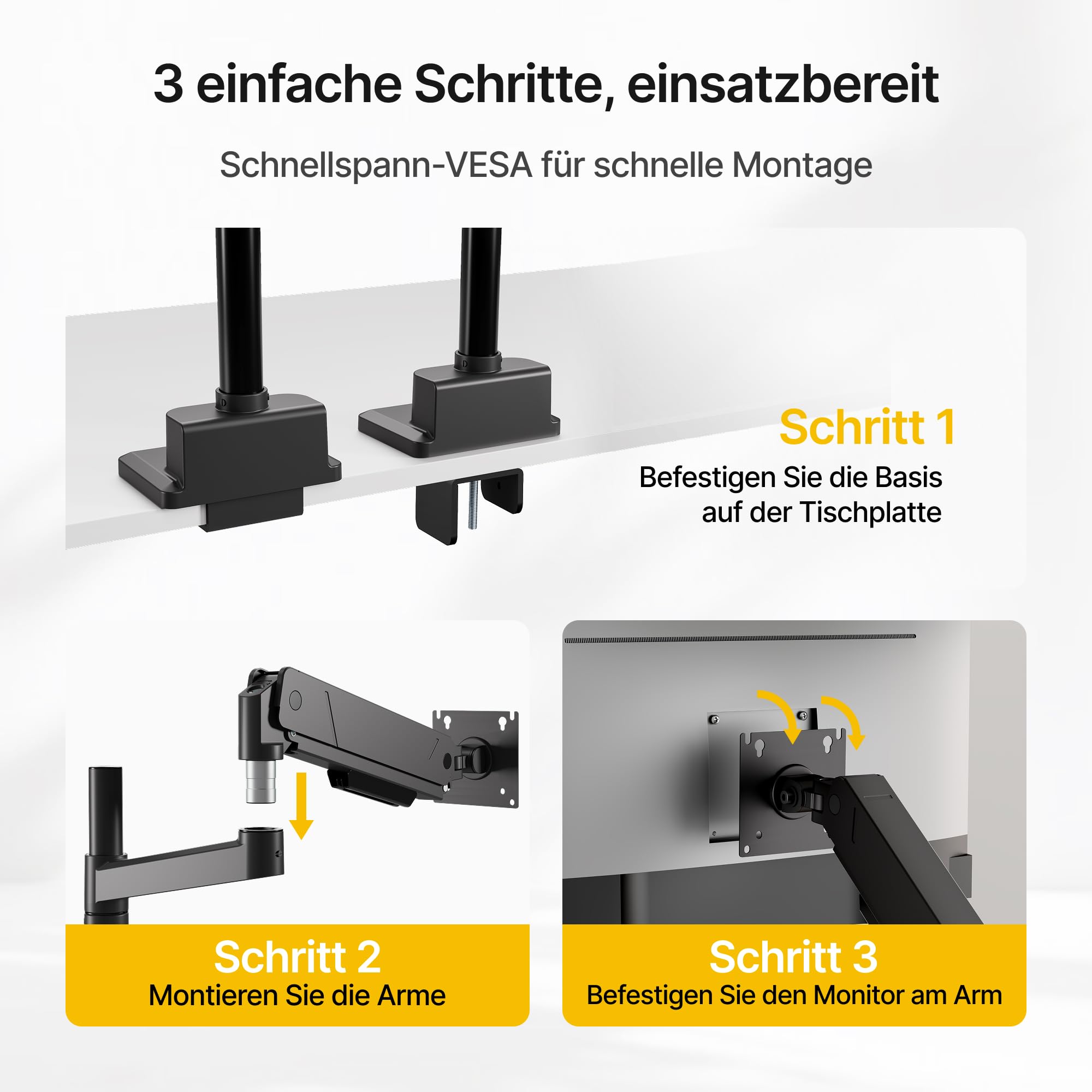 monTEK Supporto per monitor per 2 monitor da 35, 34, 32, 27, 24, 22, 19, 17 pollici | Braccio per monitor alto, supporta 1-16 kg, VESA 75/100, inclinabile, girevole, nero