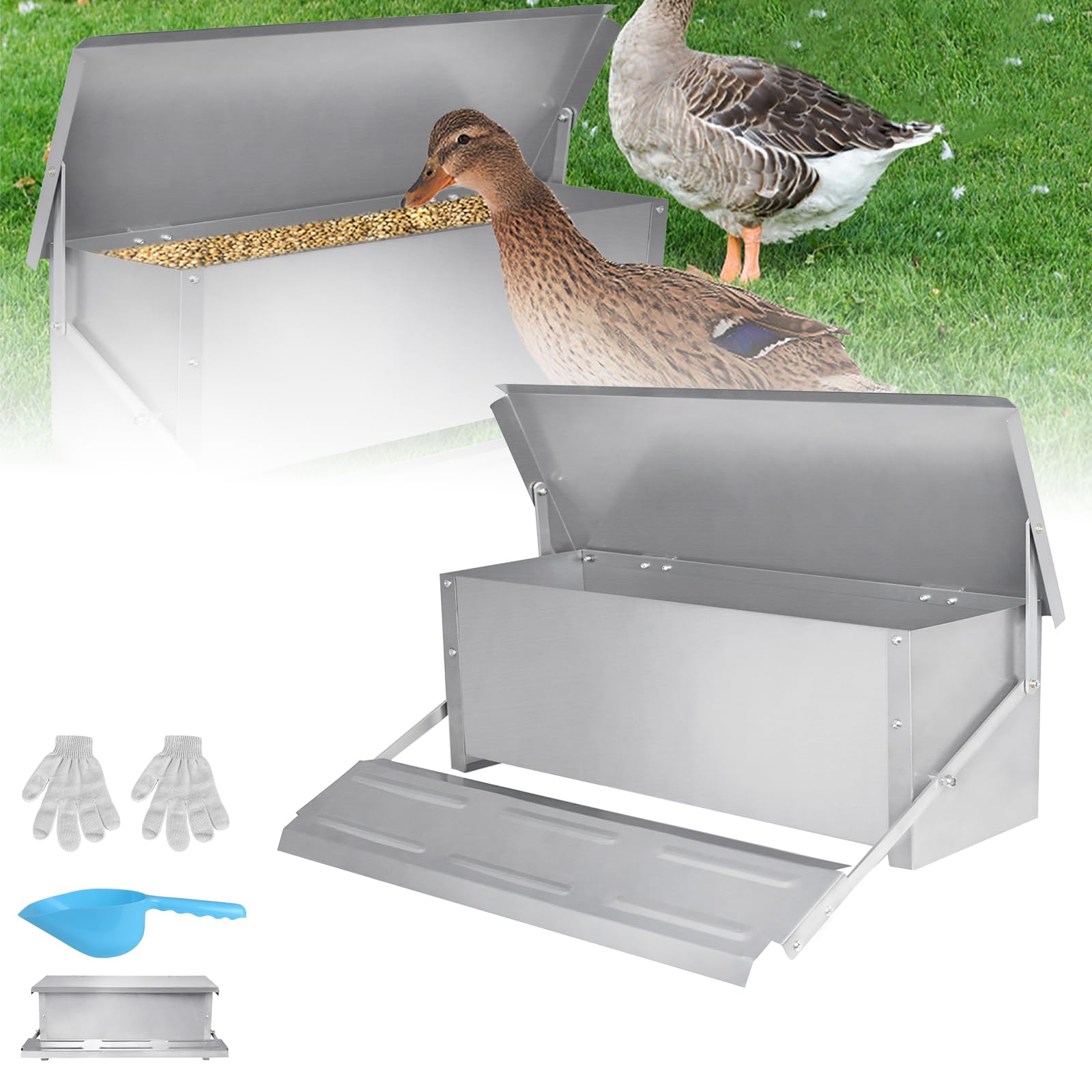 LZQ Futterautomat Hühnerfutter Automat 10 kg, Geflügelfutterautomaten Hühnerfutterautomat Aus Aluminium mit Großem Fassungsvermögen,Anti-Nagetier,Wasserdicht Anti-Rost（2 Packung）