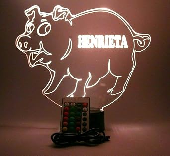 MIRROR MANIA Pig Swine Hog Piggy Night Light Up Lamp LED Free Engraved Custom Name Personalized Table Desk Lamp, with Remote, 16 Different Color Options, Dimmer, Its Wow, Great Gift