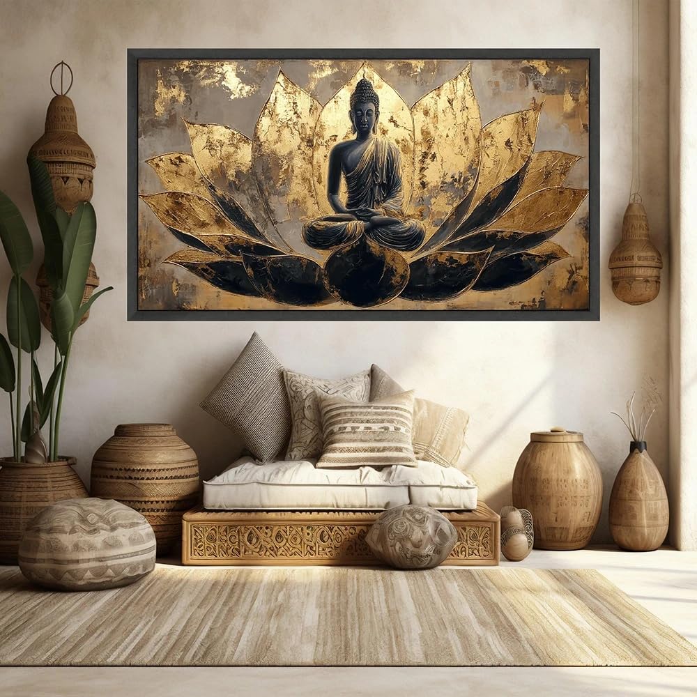 LTjiajuypd Canvas Prints Golden Buddha Lotus Zen Wall Art Home Decor Arts Posters(55X110cm)