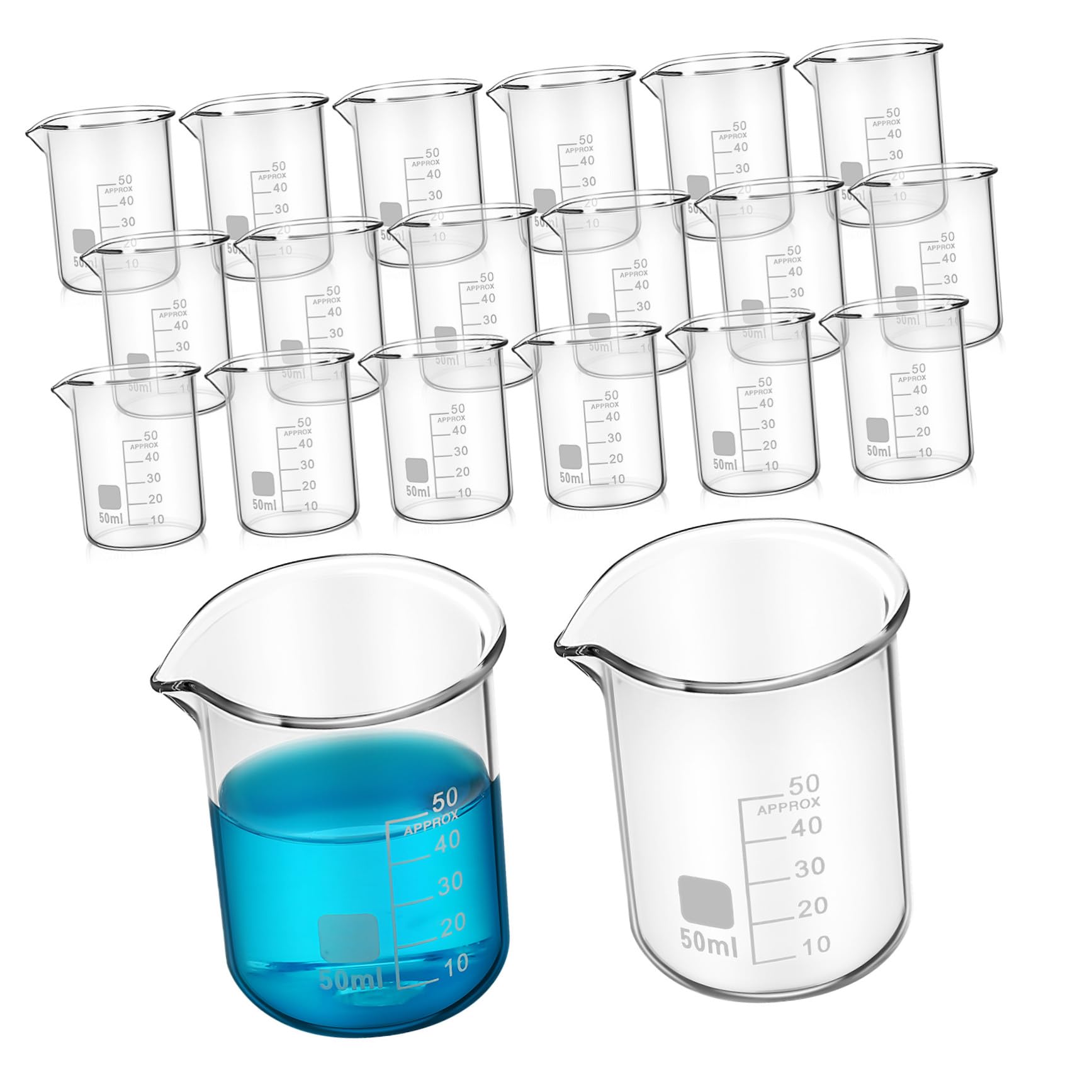IMIKEYA Vaso Medidor de Precisión 50ml de Vidrio, 20 Piezas | Vaso Graduado de Laboratorio, Medición Exacta y Limpieza Fácil, Diseño Simple y Elegante