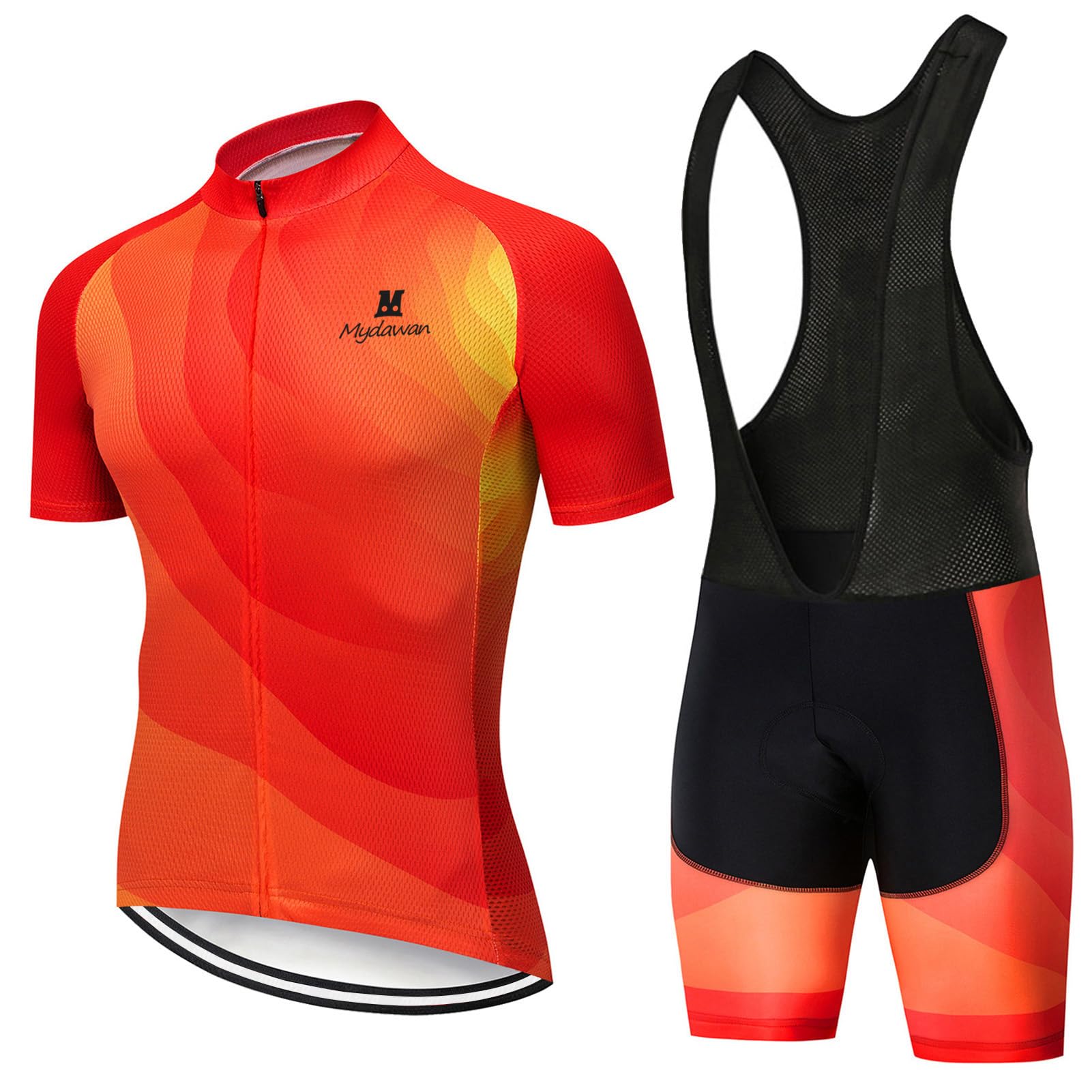Vêtements Cyclisme Tenue Cycliste Homme Été, Maillot de Velo VTT Manche Courte MTB Jerseys et Cuissard à Bretelle avec 9D Coussin Gel,Ensemble Combinaisons de Cycling Respirant Séchage Rapide