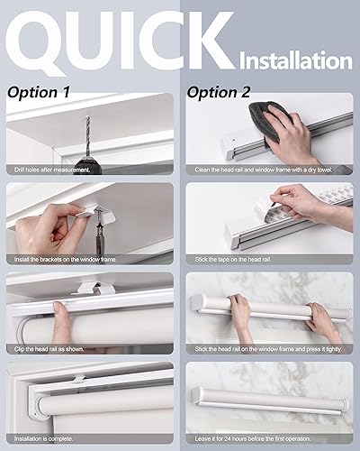 Miniatura 5 de LazBlinds Persianas enrollables sin cordones, sin herramientas, sin taladro, 100 % opacas, tela impermeable, con aislamiento térmico, protección UV,