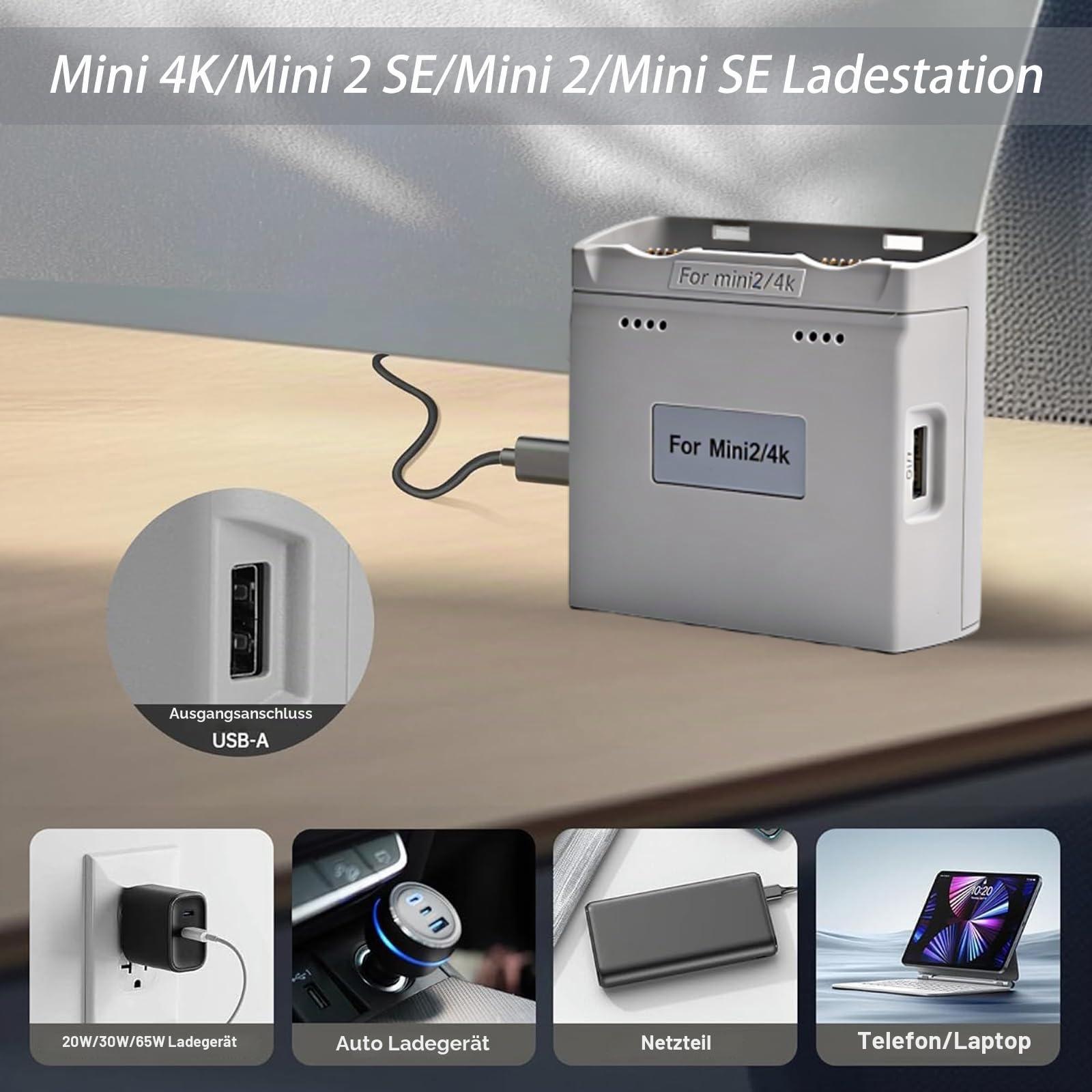 Mini 4K/2/SE Akku 2er-Pack mit Schnellladestation, 2400mAh, 7,7V 31Minuten Flugzeit, wiederaufladbarer Akku für DJI Mini 2 SE/Mini 4K Drohne