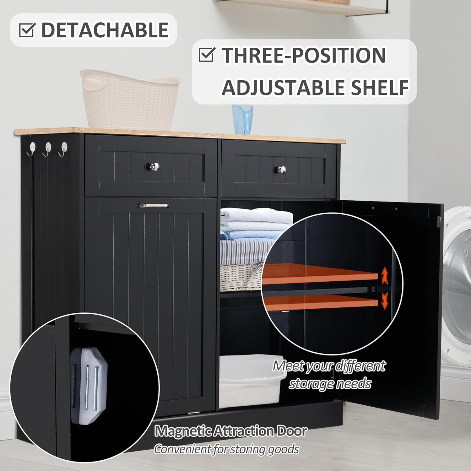 Spurgehom 13 Gallons Tilt Out Trash Cabinet Kitchen Waste Bins Modern Kitchen Trash Cabinet with Adjustable Shelf and Hideaway Drawers, Pet Proof Trash Can Holder for Kitchen Living Room, Black