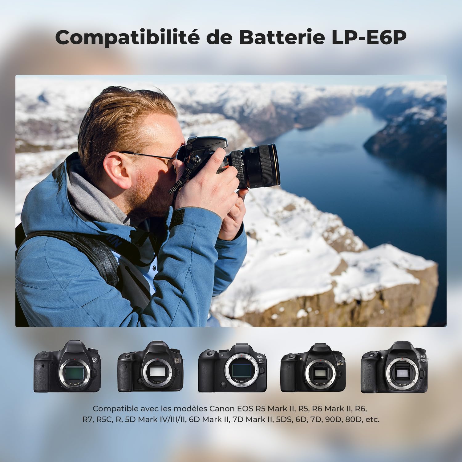 K&F Concept 2520 mAh LP-E6P Batterie avec USB-C Compatible avec Canon EOS R7, R6V, R6, R5, R6 Mark II, R5 Mark II, R, 5D III IV, 5DS, 6D, 6D II, 7D, 80D, 90D et Les Batterie de Série LP-E6 Caméras
