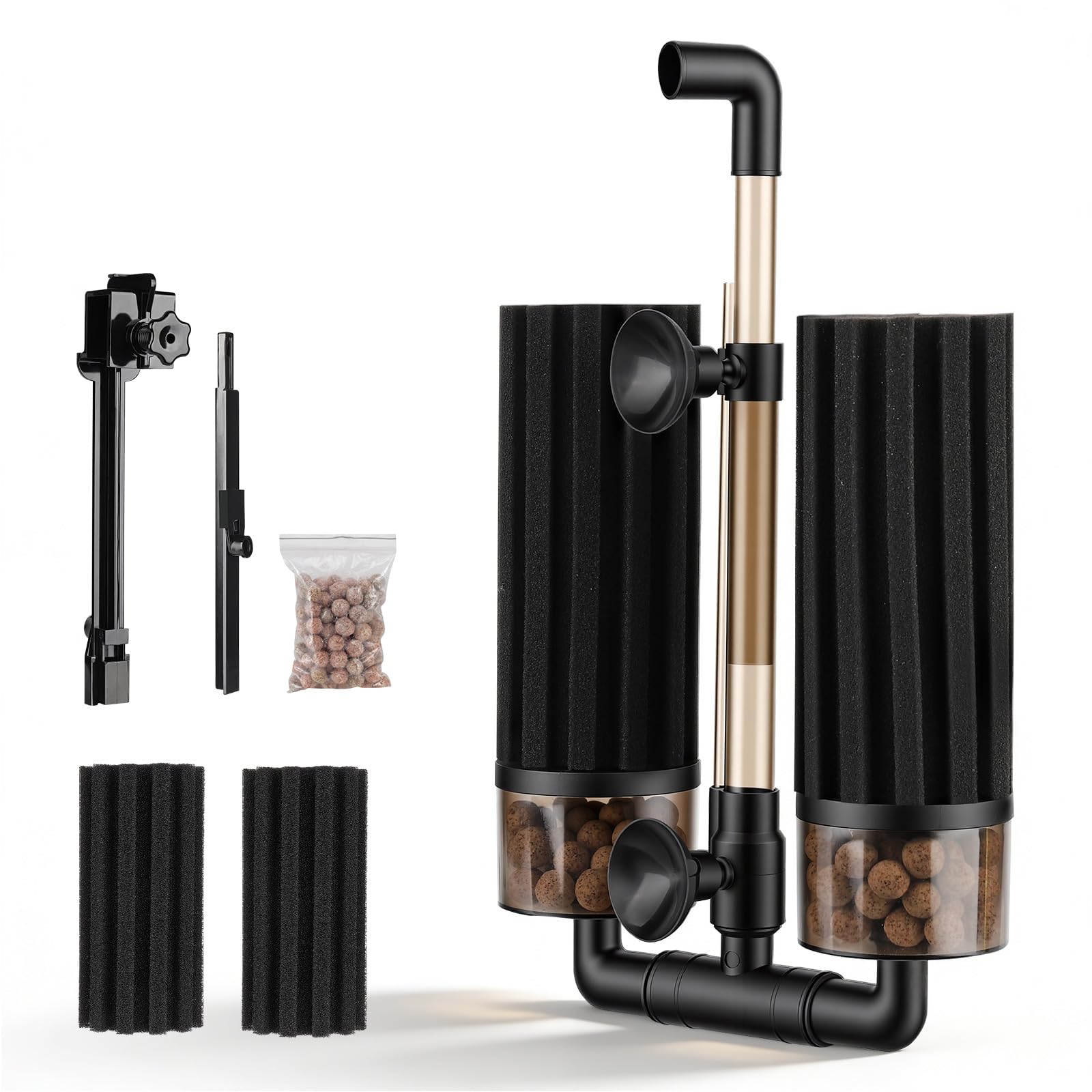 hygger Filtre à Double éponge pour Aquarium Amélioré avec Double Filtration, Pivotant et Clip Extensible Filtre à éponge Submersible d'eau Douce ou d'eau Salée Jusqu'à 208 litres