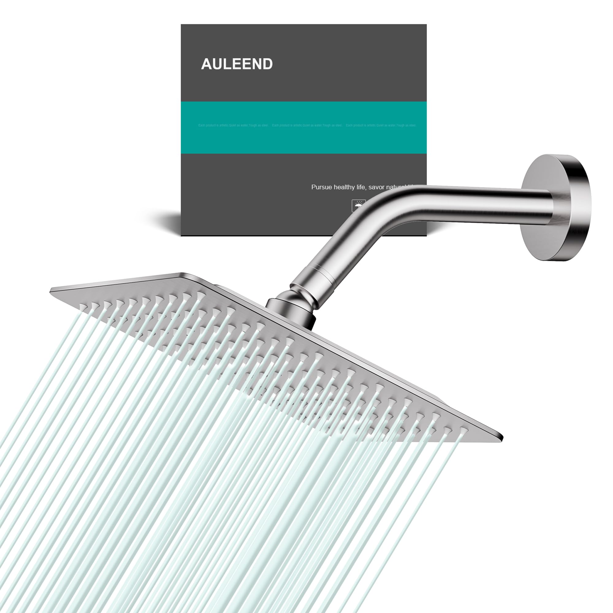 Auleend Brushed Nickel Square Rain Shower Head, High Flow Stainless Steel,Work With Any Decorative Style，All Metal Rainfall Shower Head (, 8)