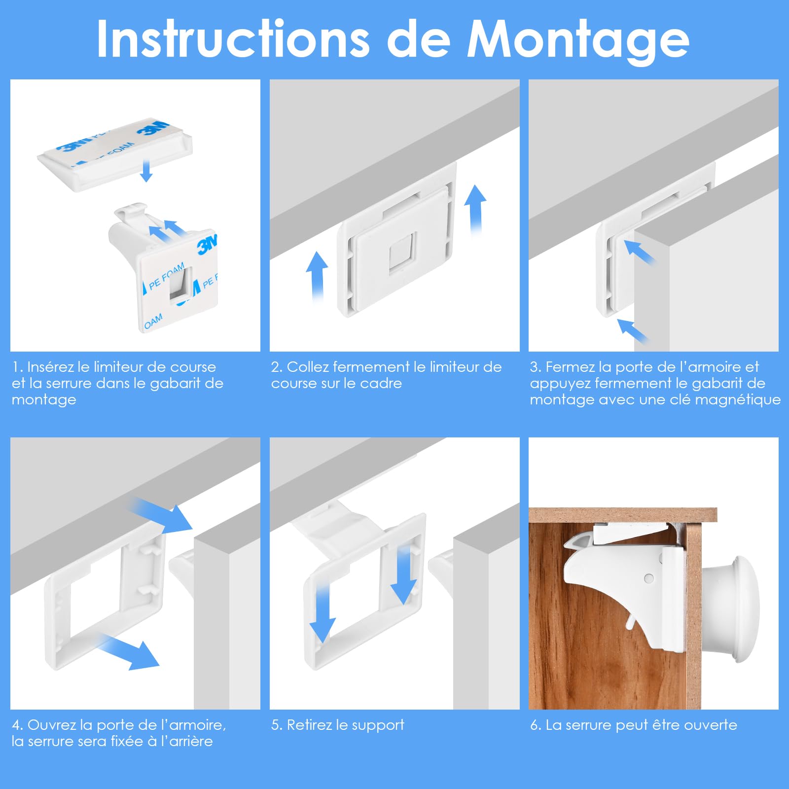 Dreamhigh® Securite Placard Enfant Magnétique, 10 Serrures + 2 Clés Serrures, Bloc Porte Securite Bebe Magnetique, Protection pour Placards, Portes pour Tiroirs, Blocage Sans Perçage