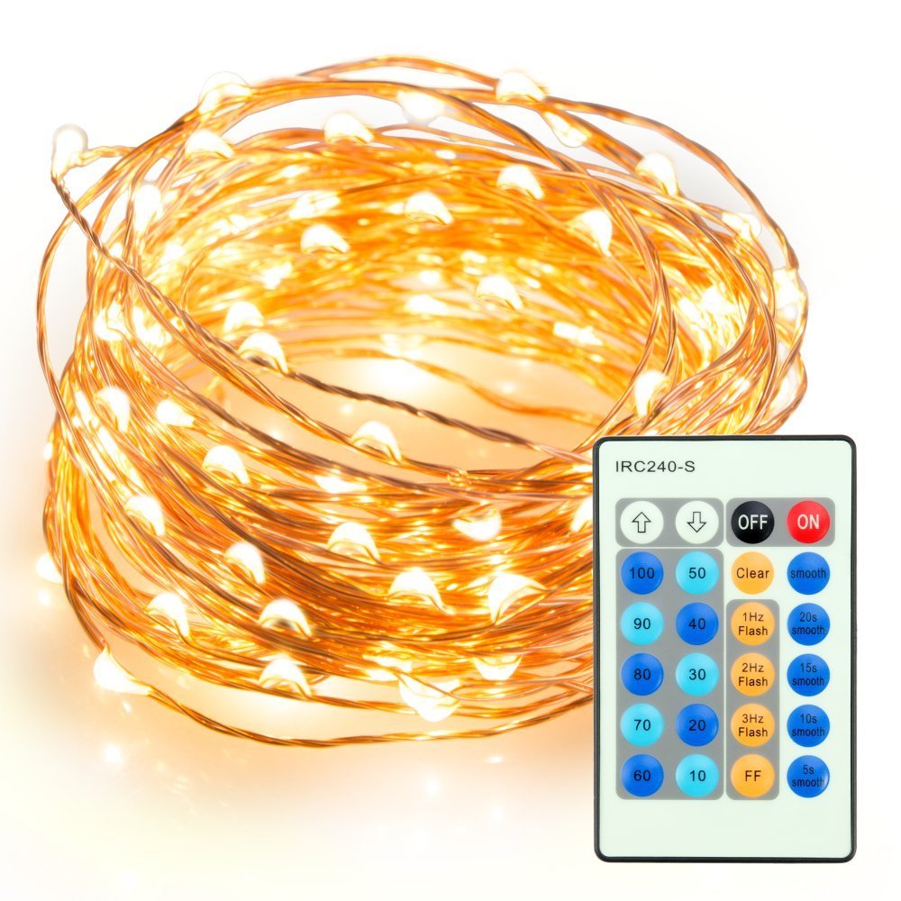 AoxsenStarry LED String Light, 100 LEDs 33ft Dimmable Copper Wire Rope Light with Remote Control, Waterproof String Light for Bedroom, Patio, Party, Holiday, Christmas, Garden, Weeding Decoration