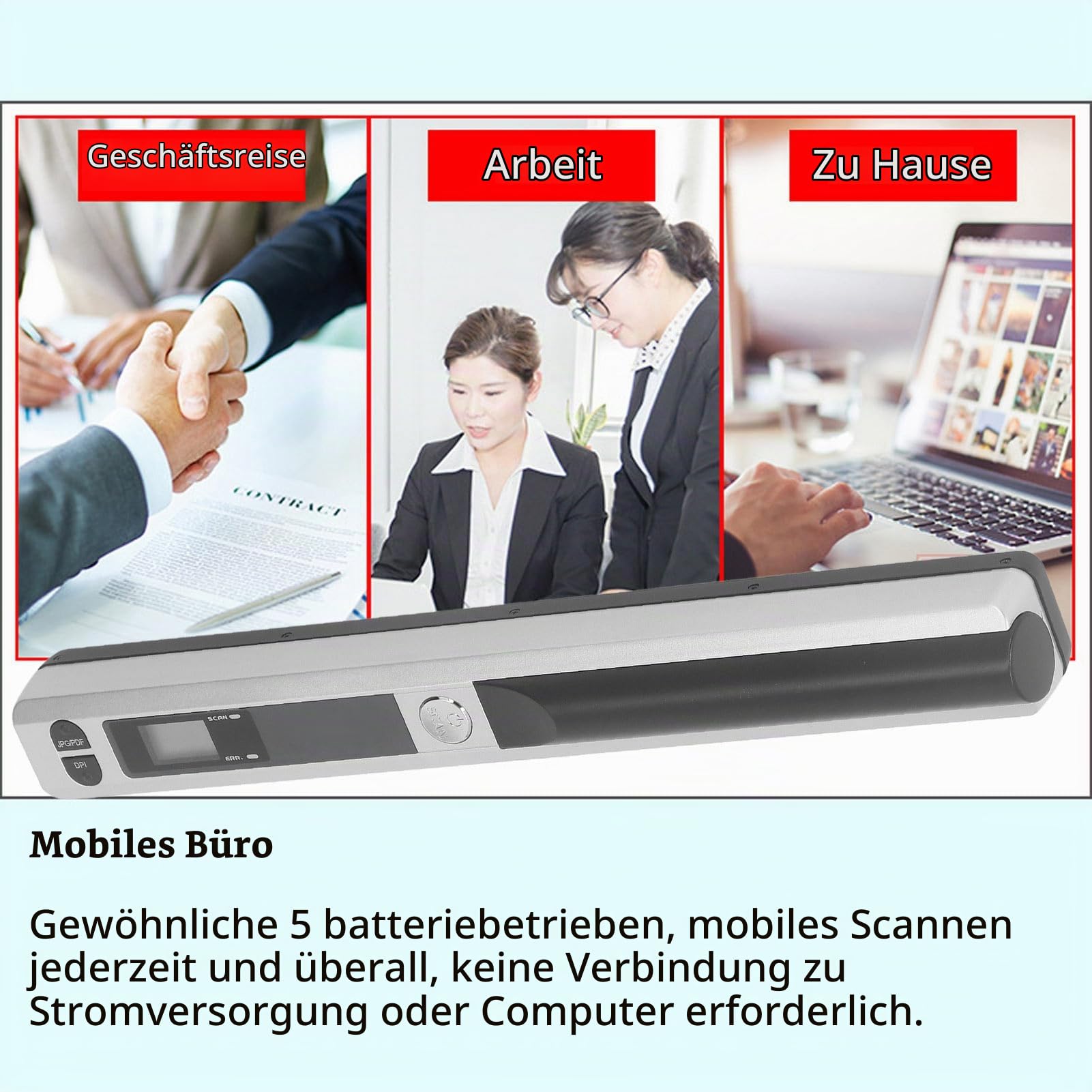 Tragbarer Scanner, Kabelloser Mobiler Dokumentenscanner, Handfotoscanner mit USB-Kabel, Visitenkarten- und Quittungsscanner für PC, Fotos, A4, Dokumente, Bilder, Bücher (Silver)