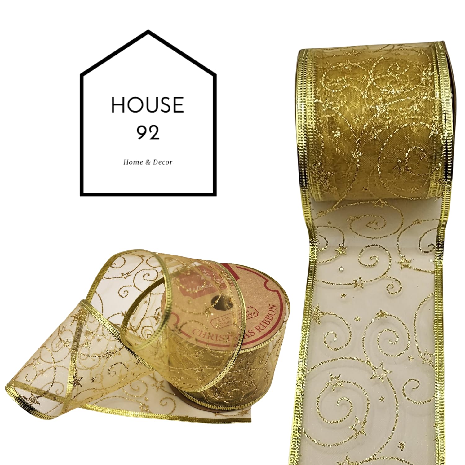 6 Rollen 36 Yards sortiertes Weihnachtsband mit Draht, Weihnachtsbaumband, verdrahtet, Weihnachtsband für Geschenkverpackungen und Schleifen, Drahtband für Weihnachtsbaum, elegantes Geschenkband,