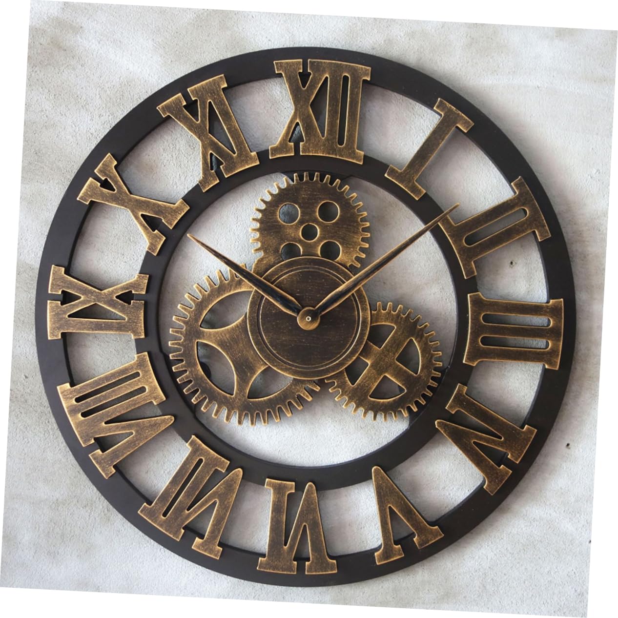Cabilock Reloj de Pared Retro de 34cm en Madera Dorada, Estilo Industrial | Diseño Creativo, Pieza Individual, Adecuado para Decoración Mural del Salón