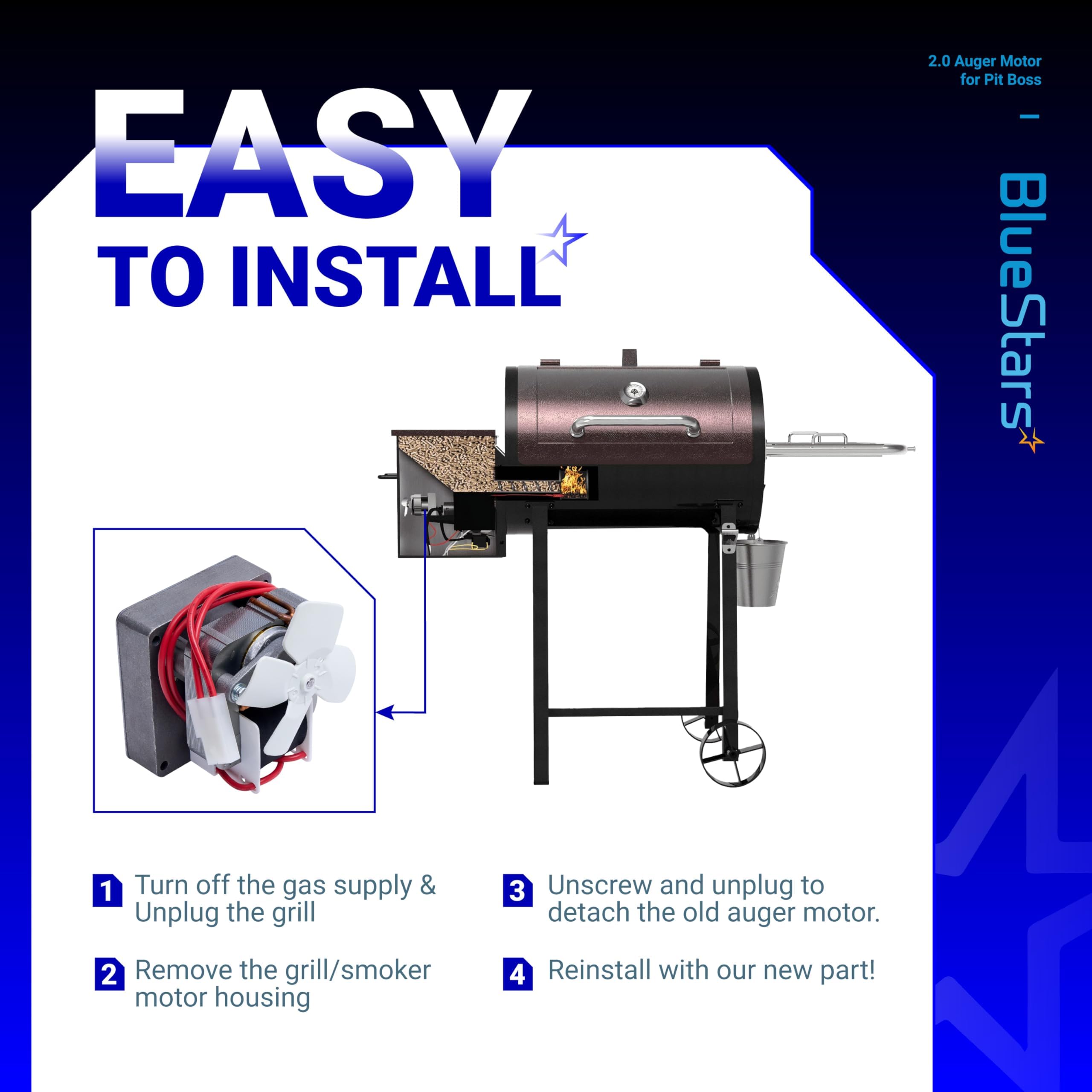 BlueStars - Motore a coclea a coclea per griglia da 2,0 giri/min, ricambio per Pit Boss, Traeger, Camp Chef, Z e Nexgrill, per barbecue universale, 120 V, 60 Hz, 2 poli