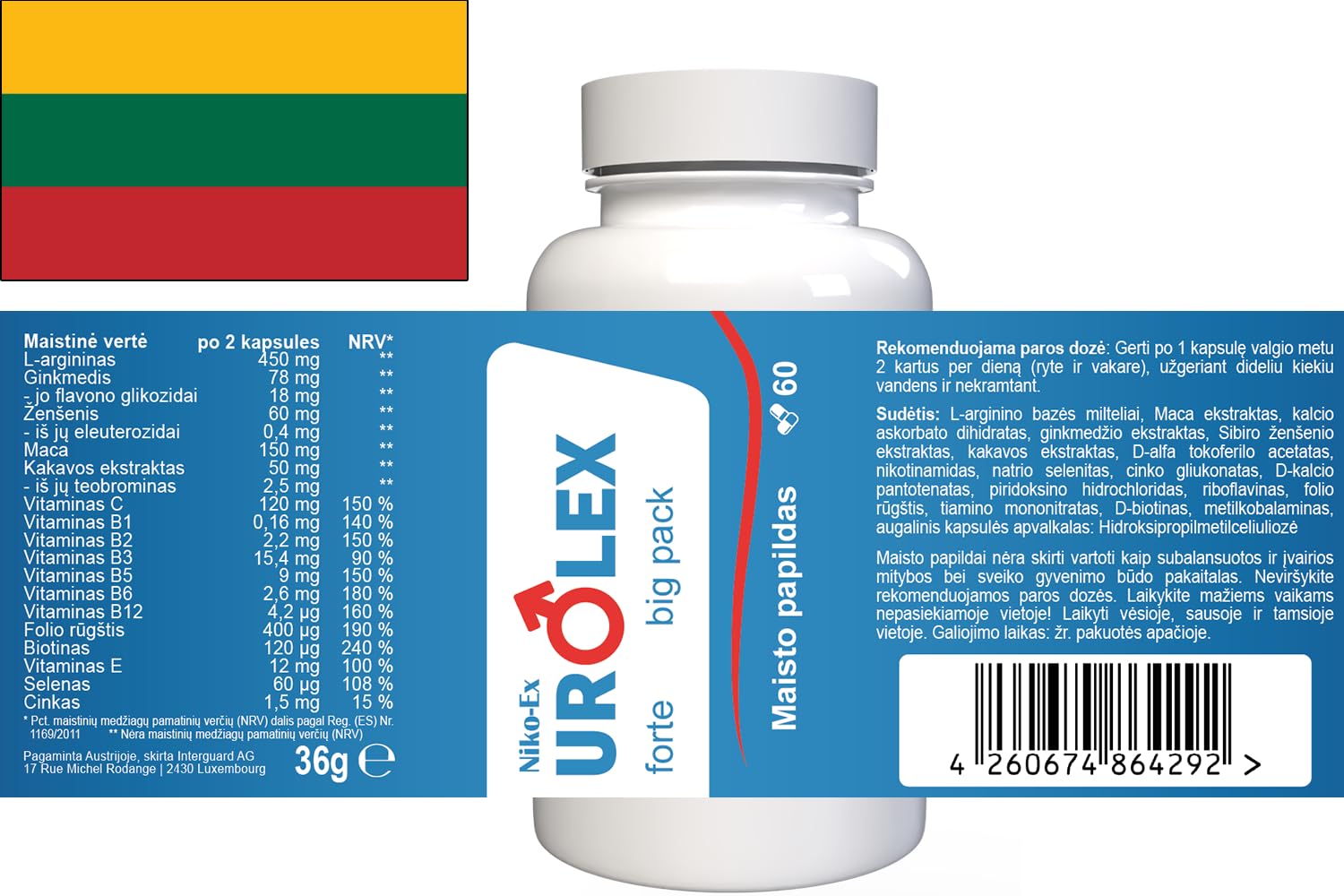 Urolex forte für Männer - 300 Kapseln (5x60 Kapseln) - 5er Pack