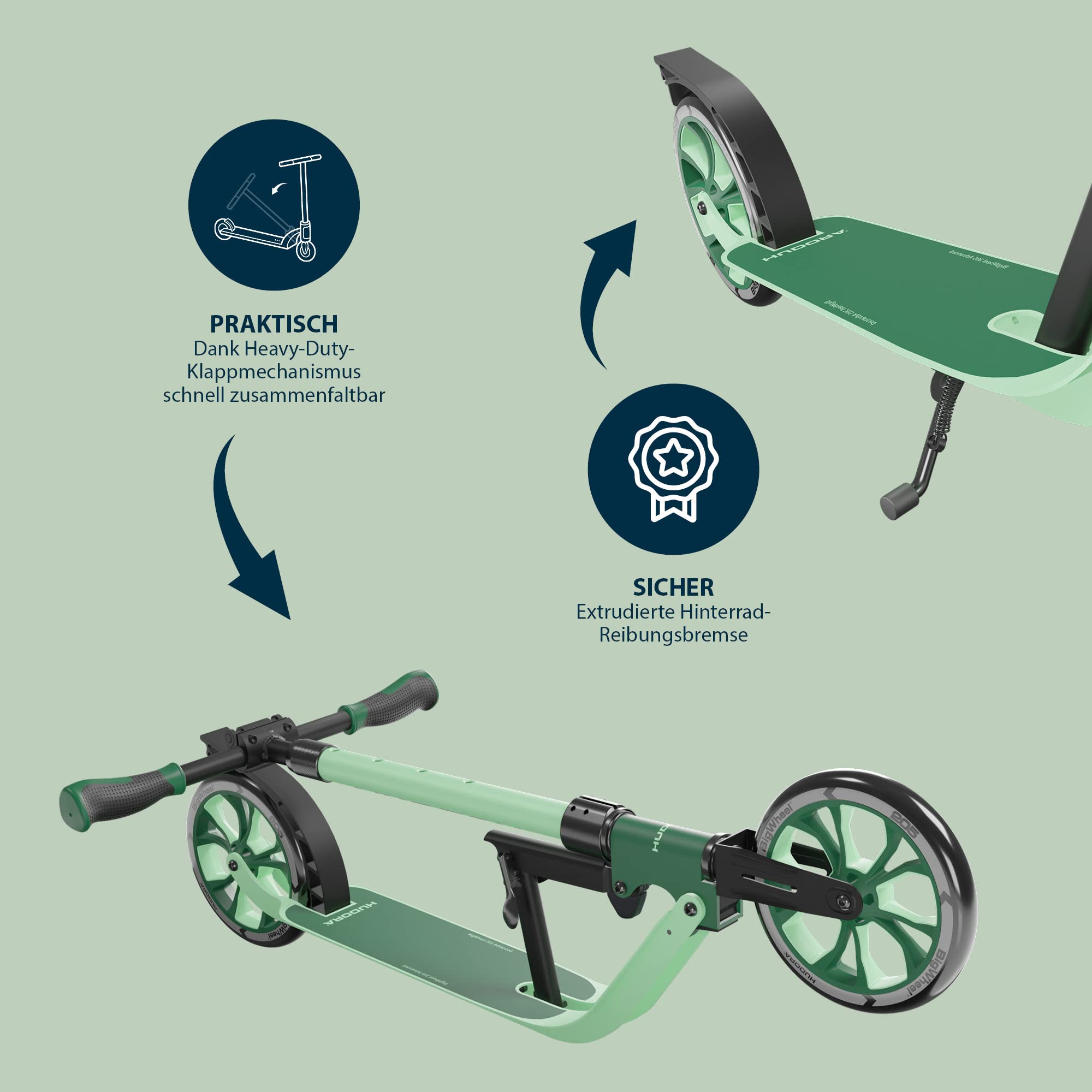 HUDORA BigWheel® 205 Advanced Scooter – wygodna hulajnoga aluminiowa o wadze do 100 kg – regulowana wysokość i składana hulajnoga – dla dzieci/młodzieży i dorosłych